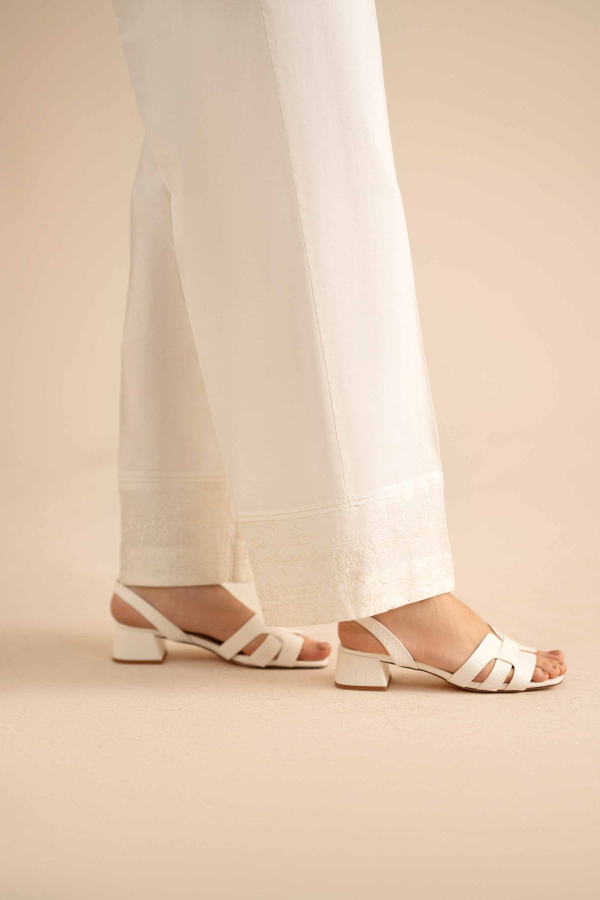Embroidered Trousers - PW25-116 White Karandi 1PC Embroidered Nishat Australia