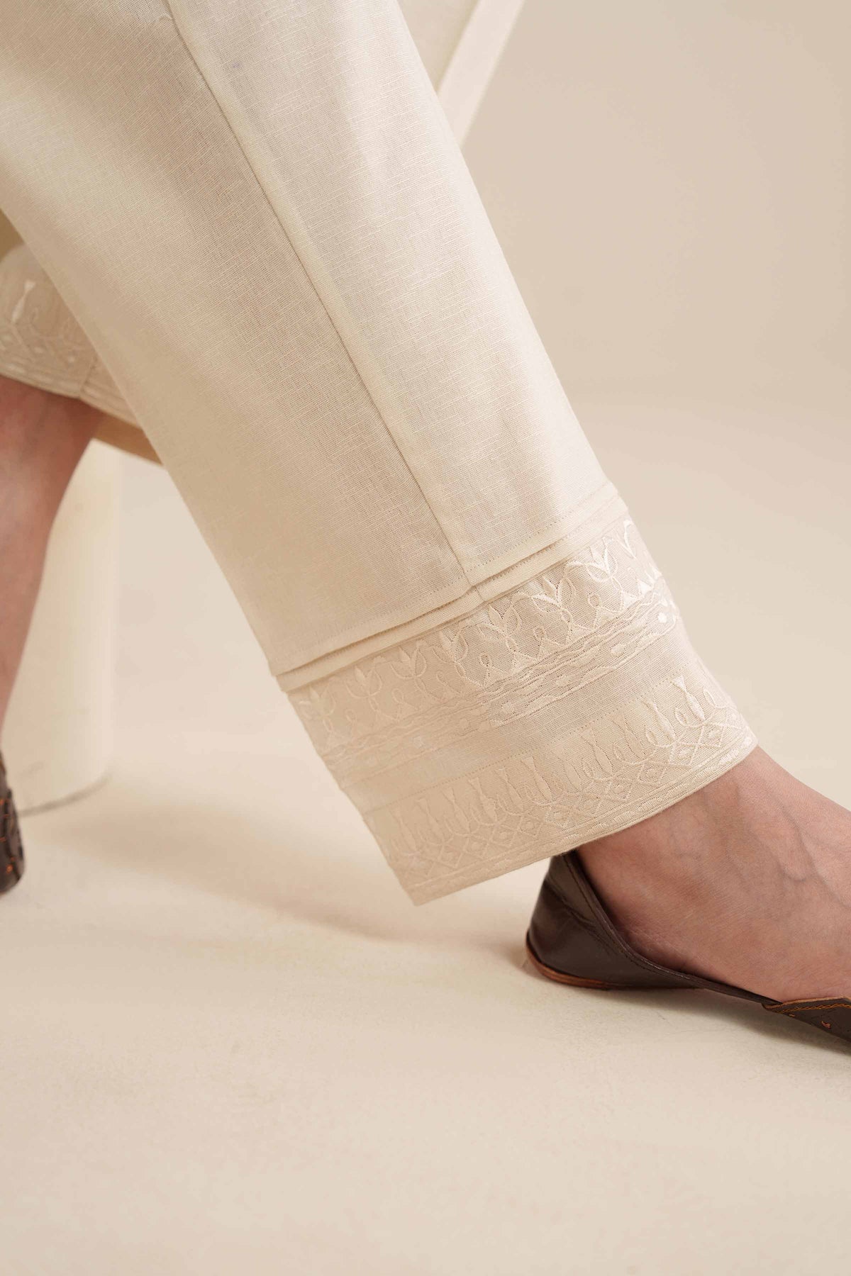 Embroidered Trousers - PW25-125 White Karandi 1PC Embroidered Nishat Australia