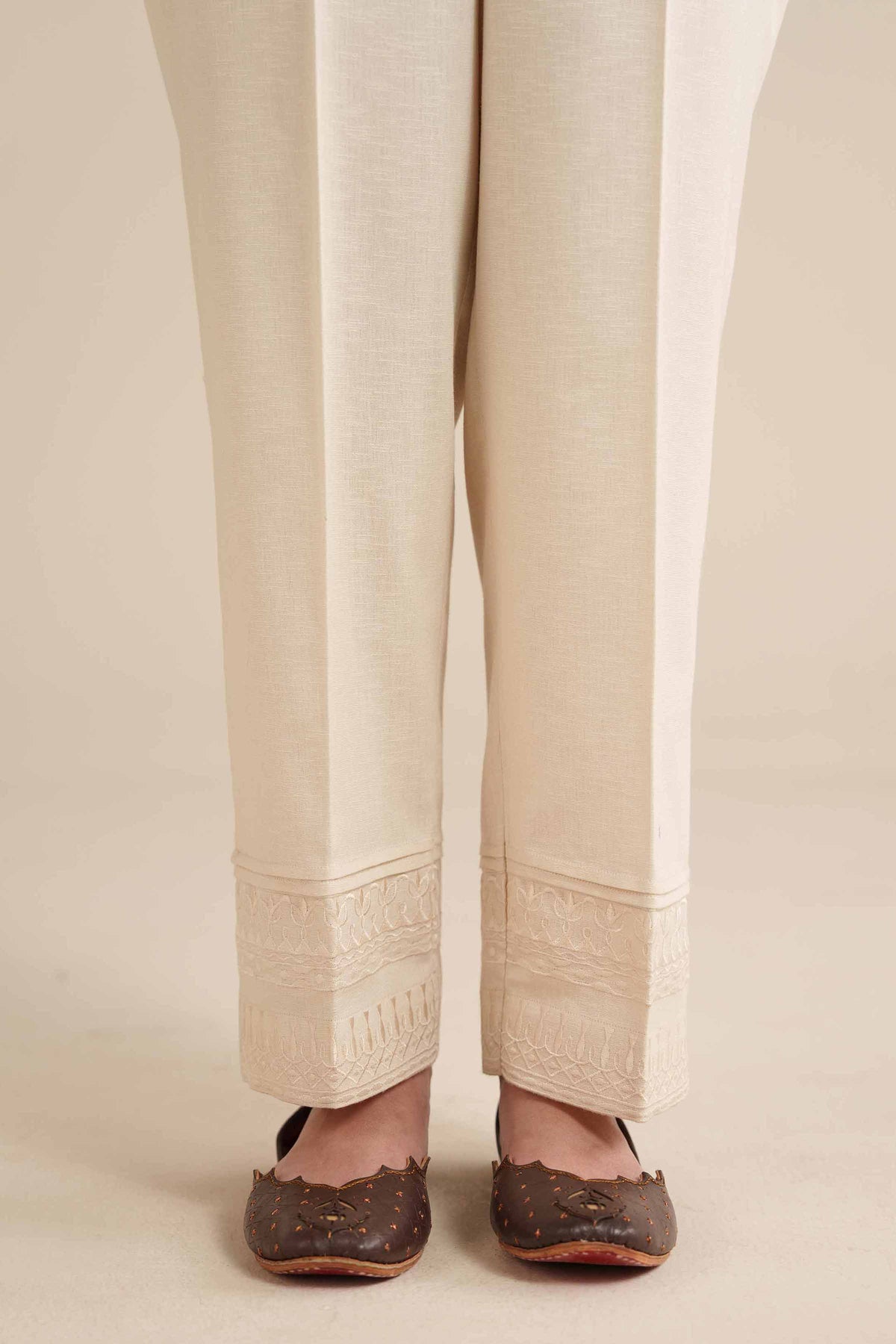 Embroidered Trousers - PW25-125 White Karandi 1PC Embroidered Nishat Australia
