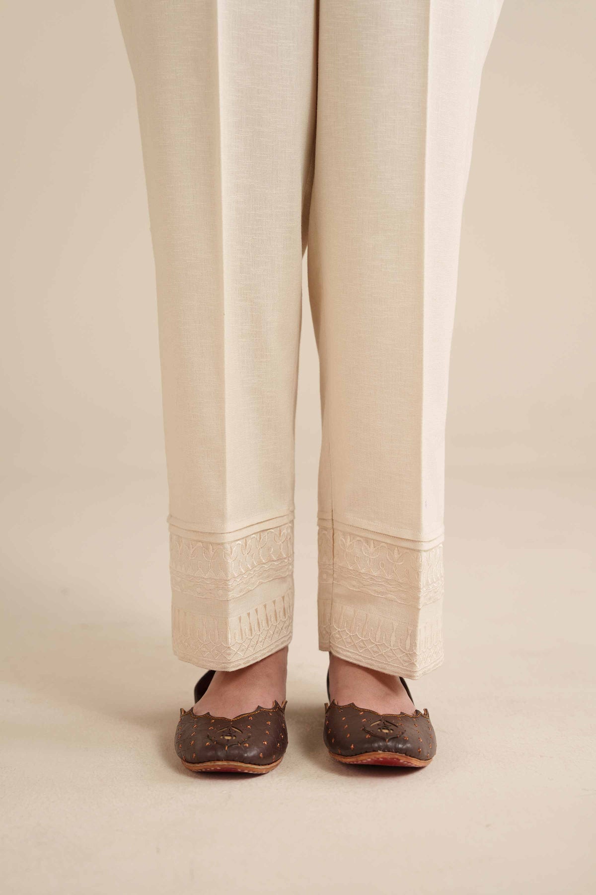 Embroidered Trousers - PW25-125 White Karandi 1PC Embroidered Nishat Australia