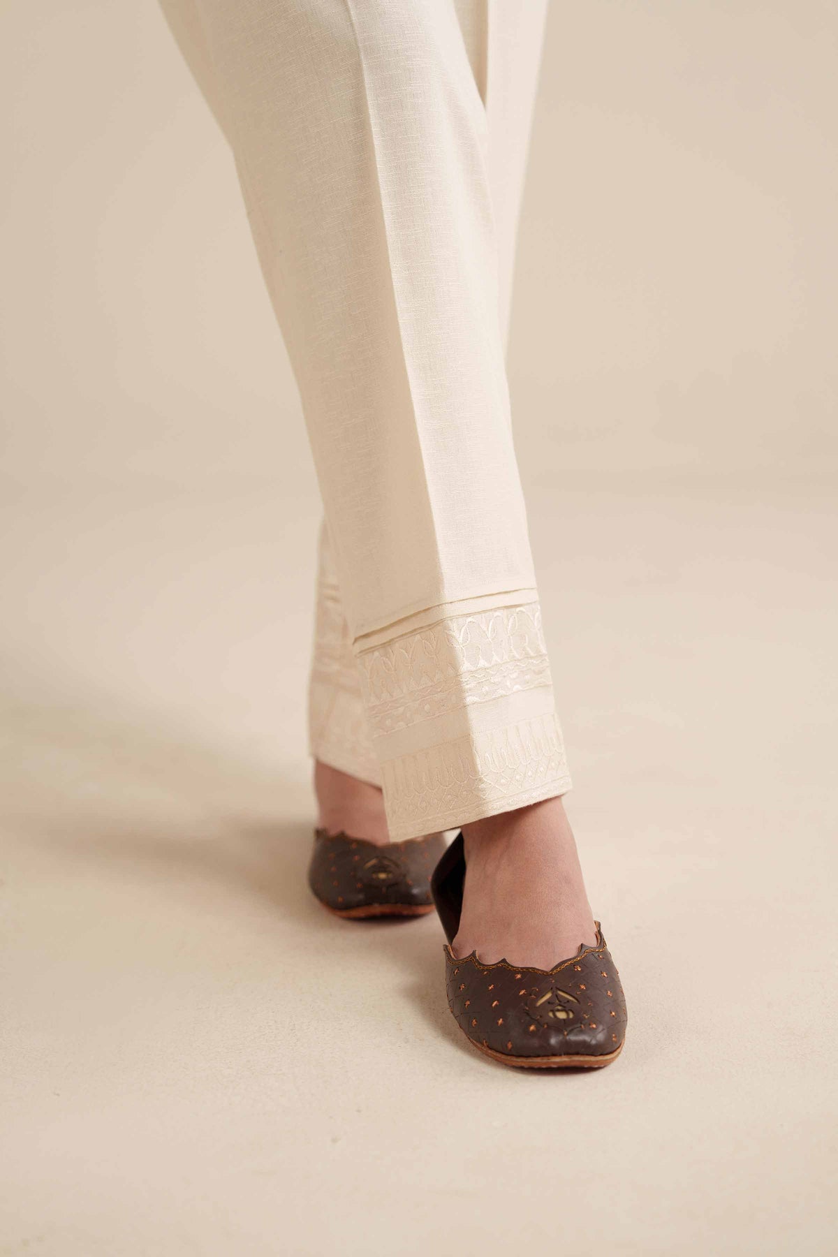 Embroidered Trousers - PW25-125 White Karandi 1PC Embroidered Nishat Australia