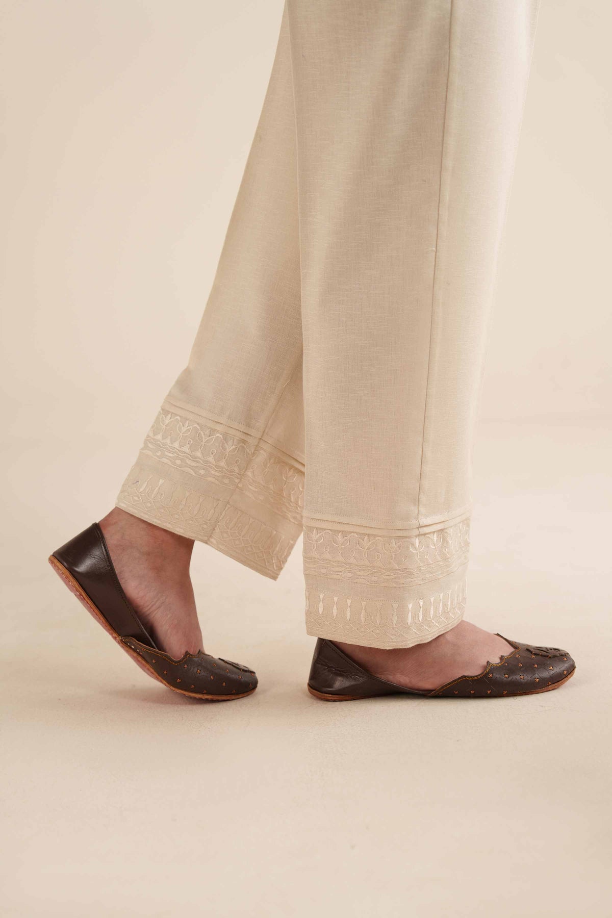 Embroidered Trousers - PW25-125 White Karandi 1PC Embroidered Nishat Australia
