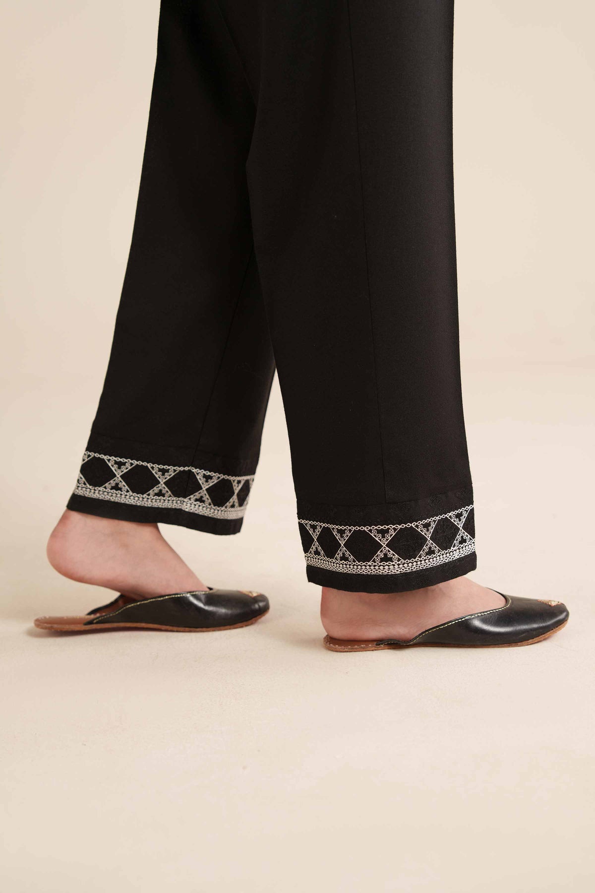 Embroidered Trousers - PW25-127 Black Karandi 1PC Embroidered Nishat Australia