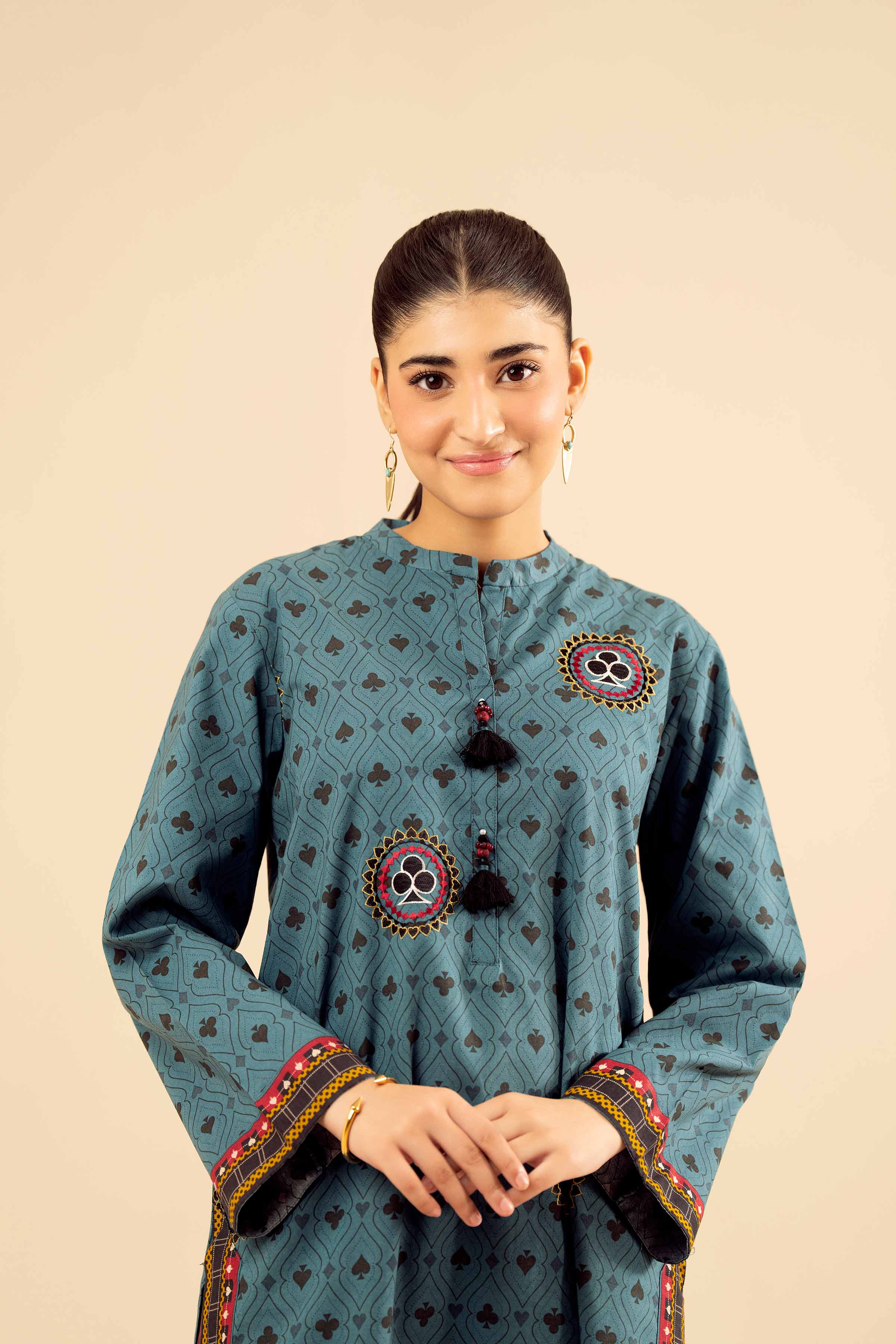 2 Piece - Printed Embroidered Suit - PW25-13 READY TO WEAR Green Cambric 2PC Embroidered