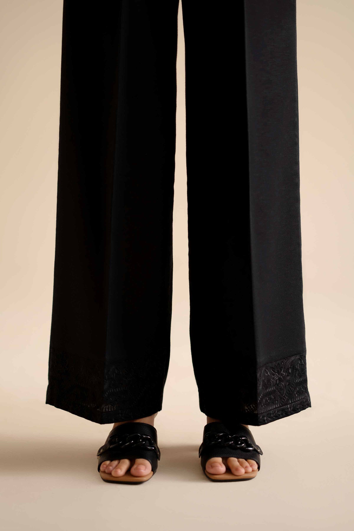 Embroidered Trousers - PW25-130 Black Karandi 1PC Embroidered Nishat Australia