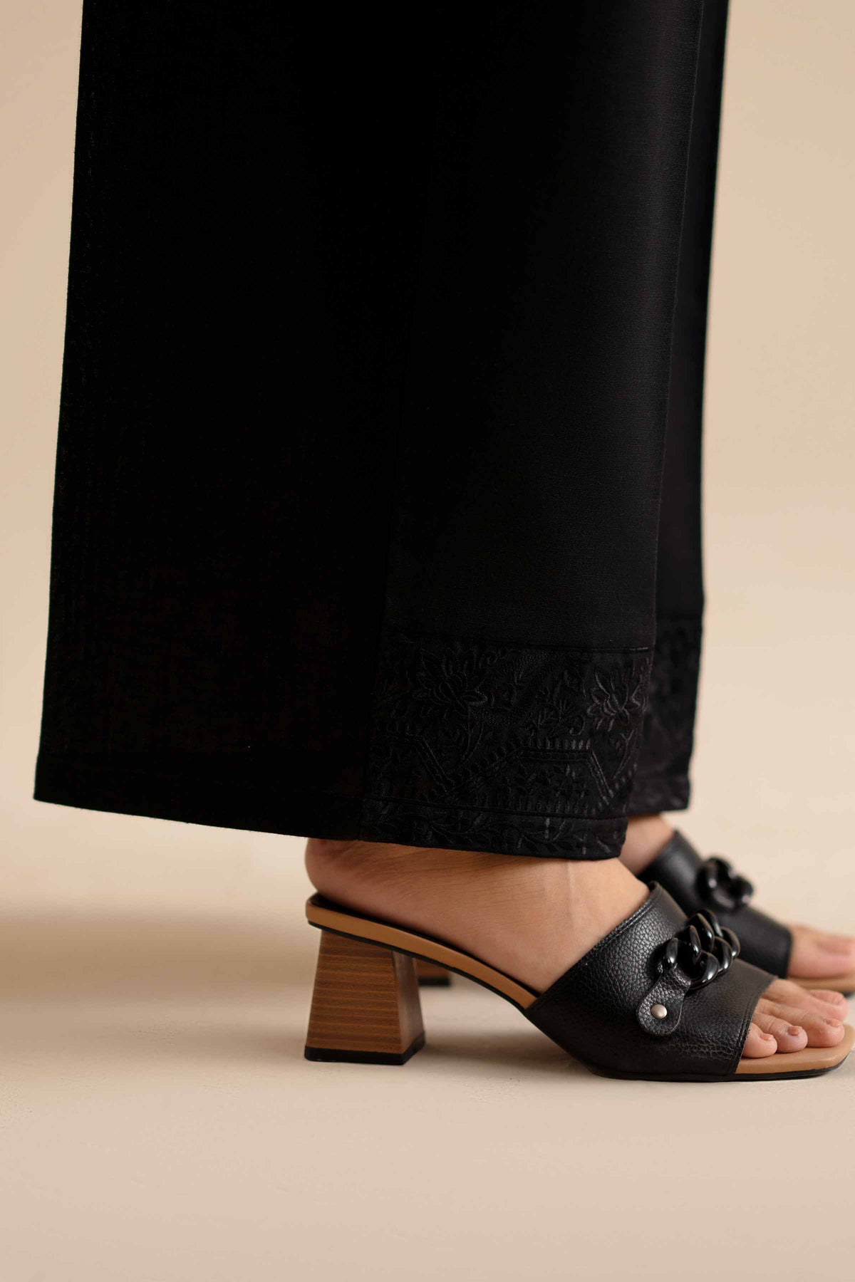 Embroidered Trousers - PW25-130 Black Karandi 1PC Embroidered Nishat Australia