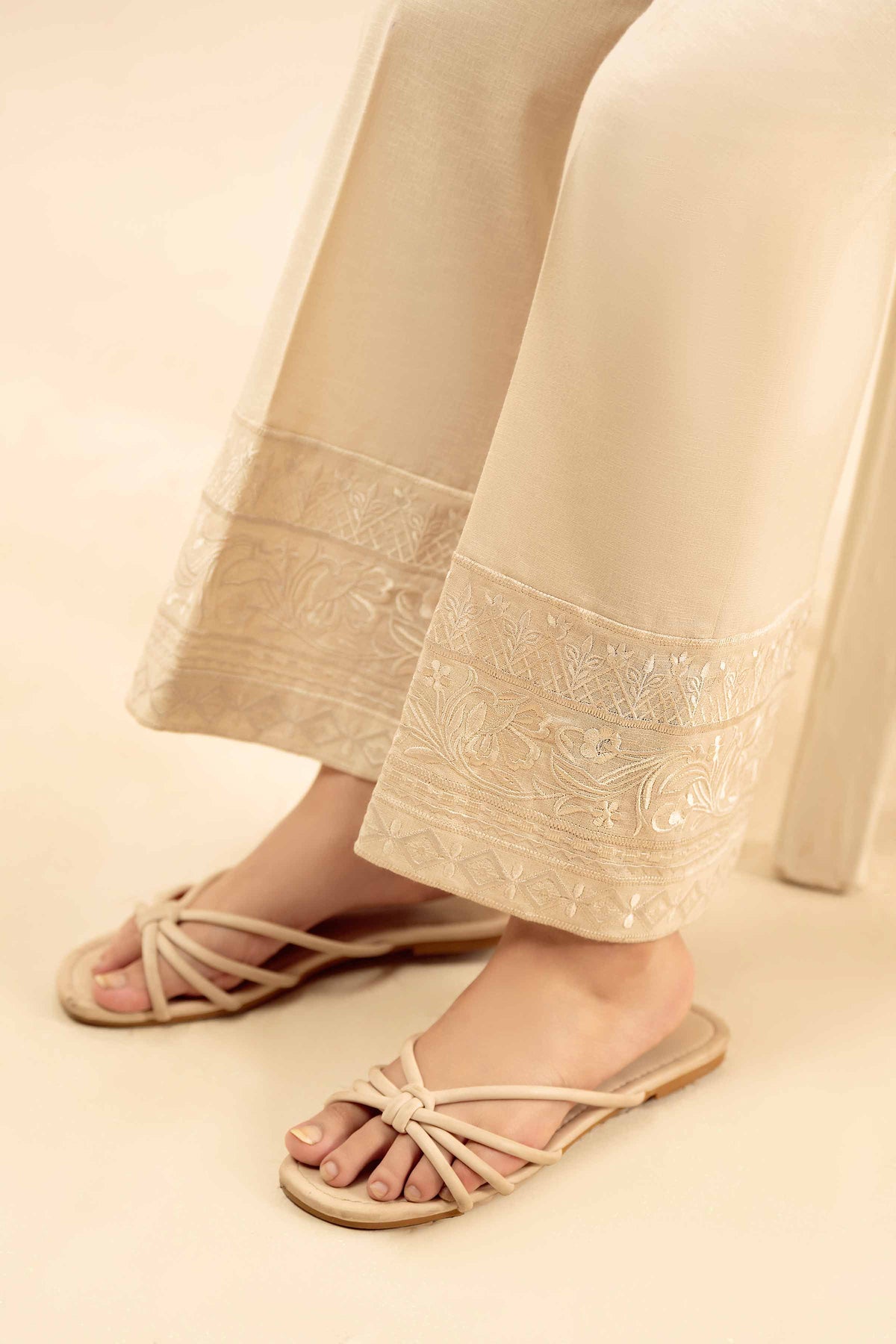 Embroidered Trousers - PW25-133 White Karandi 1PC Embroidered Nishat Australia