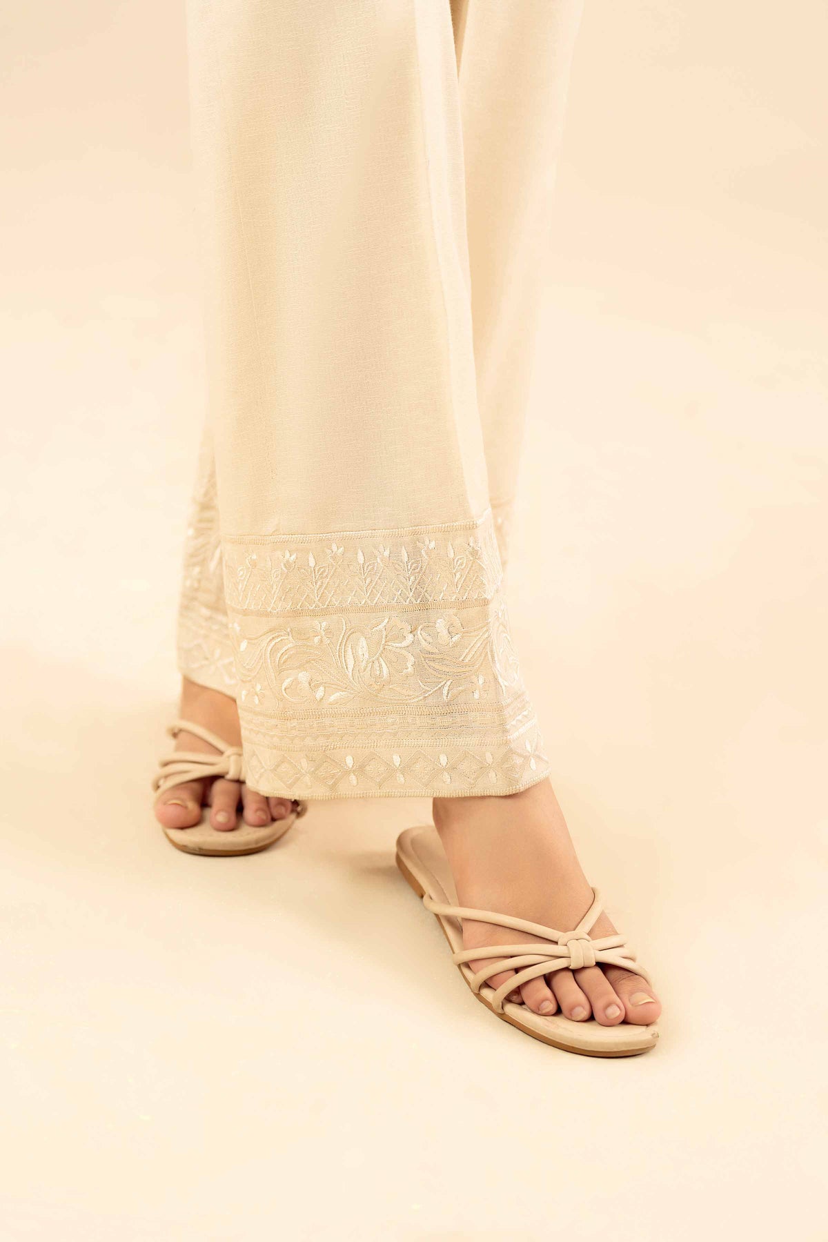 Embroidered Trousers - PW25-133 White Karandi 1PC Embroidered Nishat Australia