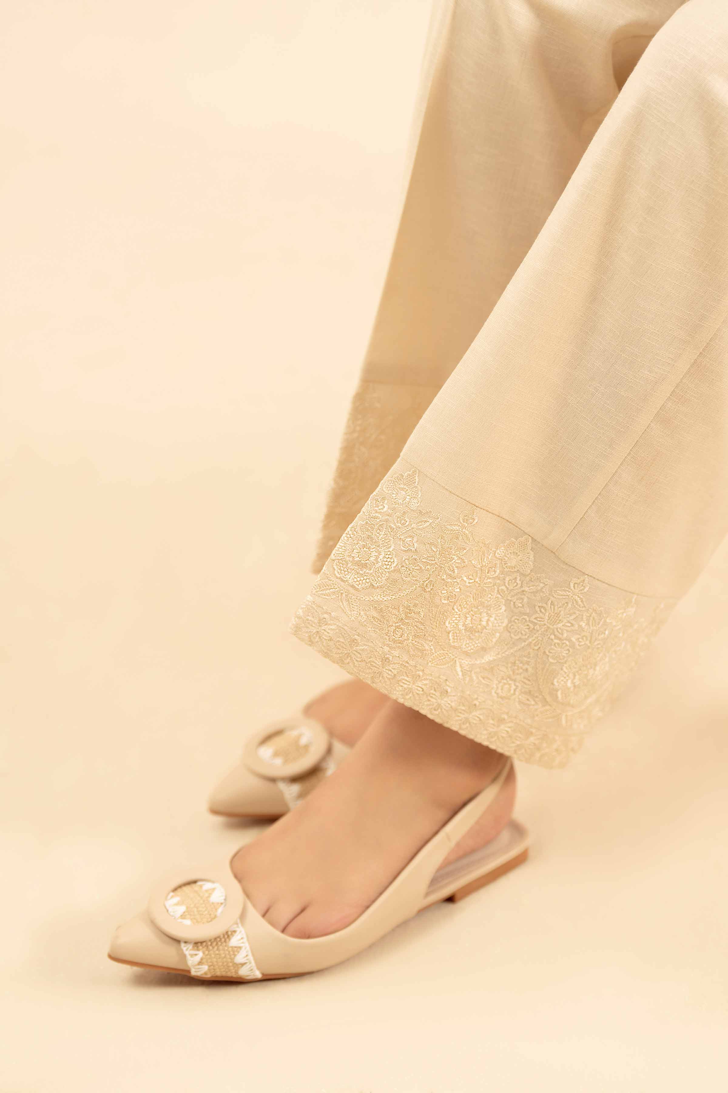 Embroidered Trousers - PW25-143 READY TO WEAR White Karandi 1PC Embroidered
