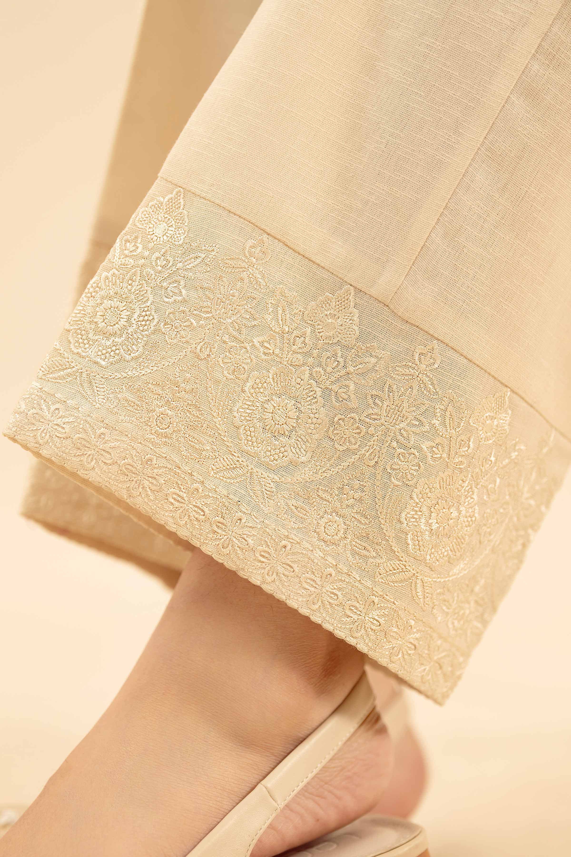 Embroidered Trousers - PW25-143 READY TO WEAR White Karandi 1PC Embroidered