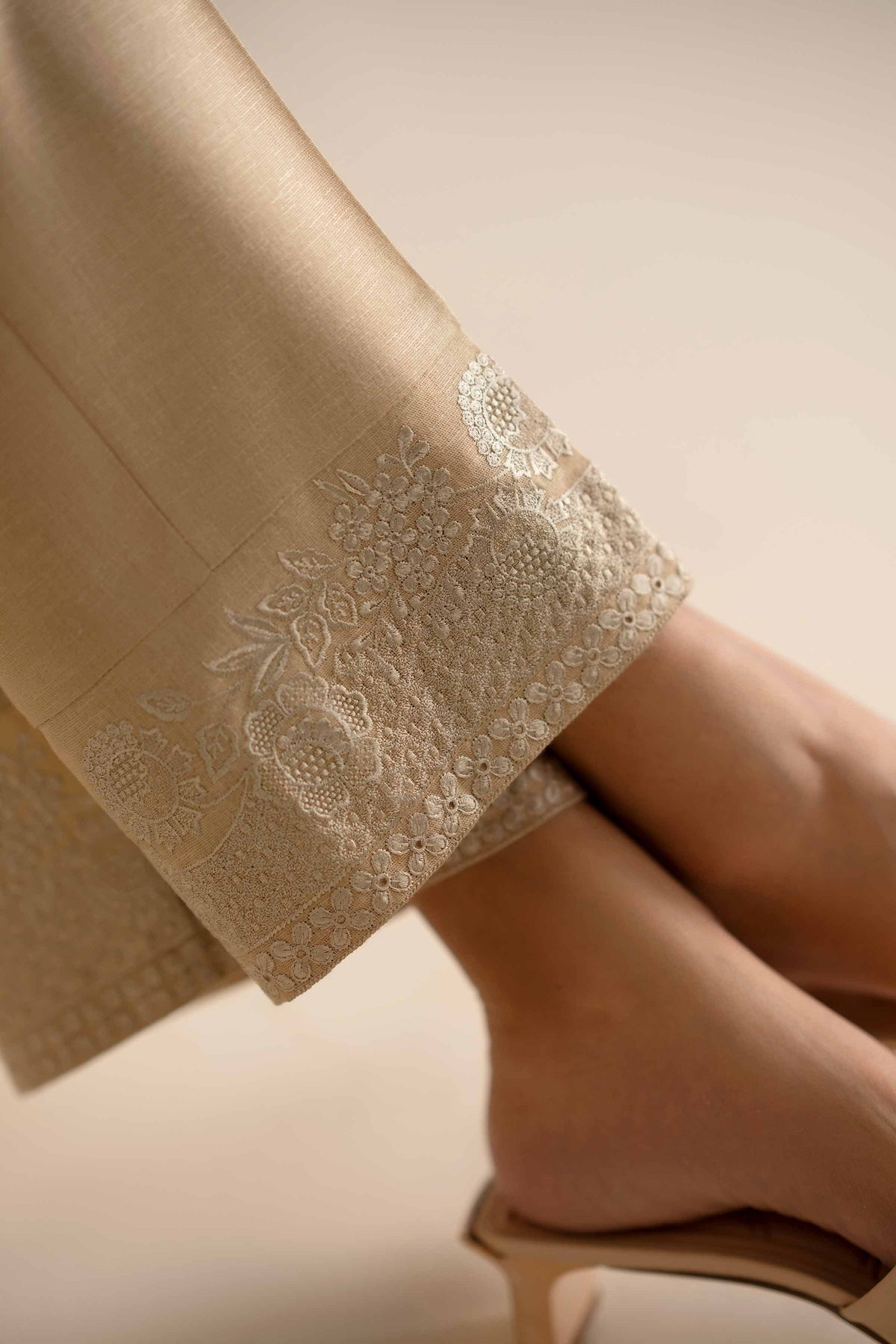Embroidered Trousers - PW25-145 Beige Karandi 1PC Embroidered Nishat Australia