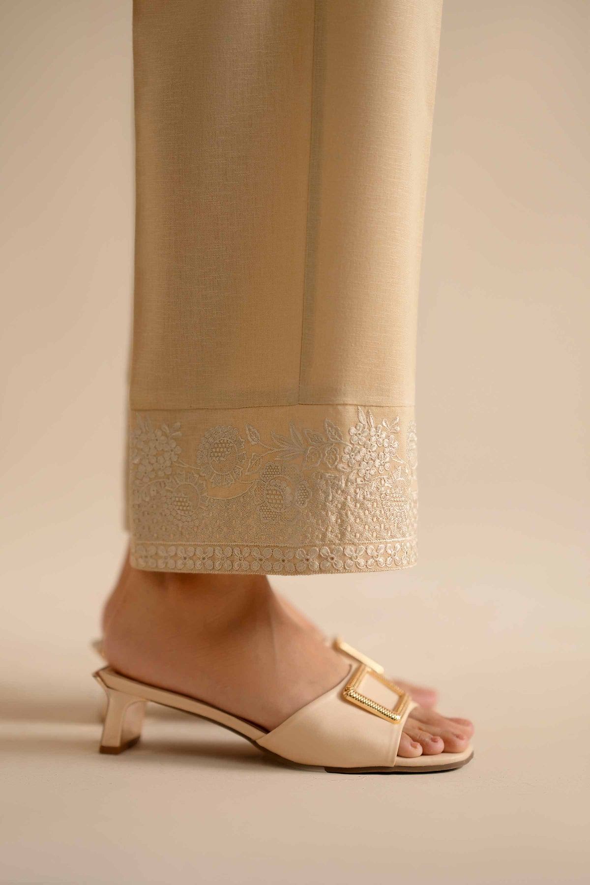 Embroidered Trousers - PW25-145 Beige Karandi 1PC Embroidered Nishat Australia