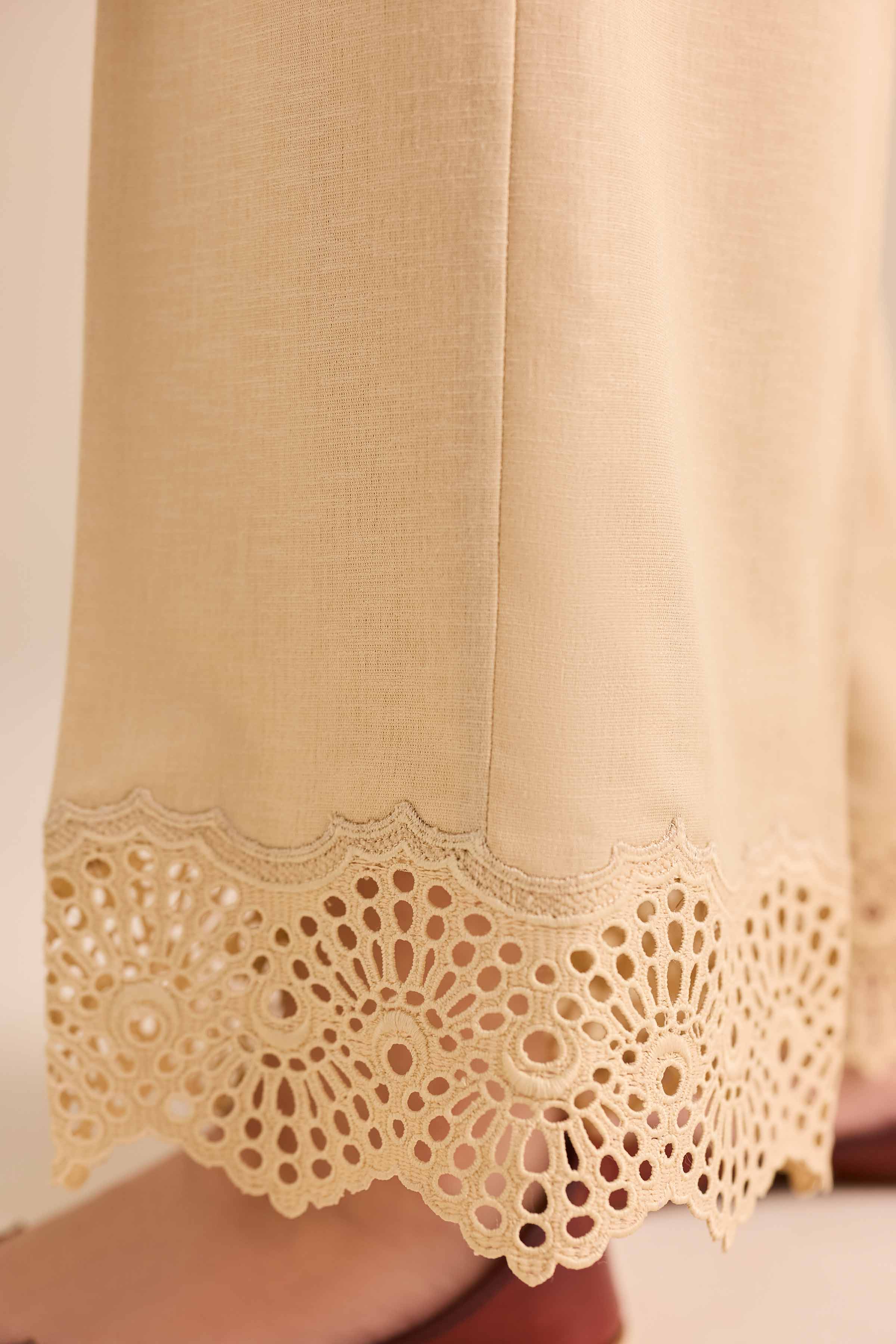 Basic Trousers - PW25-162 READY TO WEAR Beige Karandi 1PC Solids