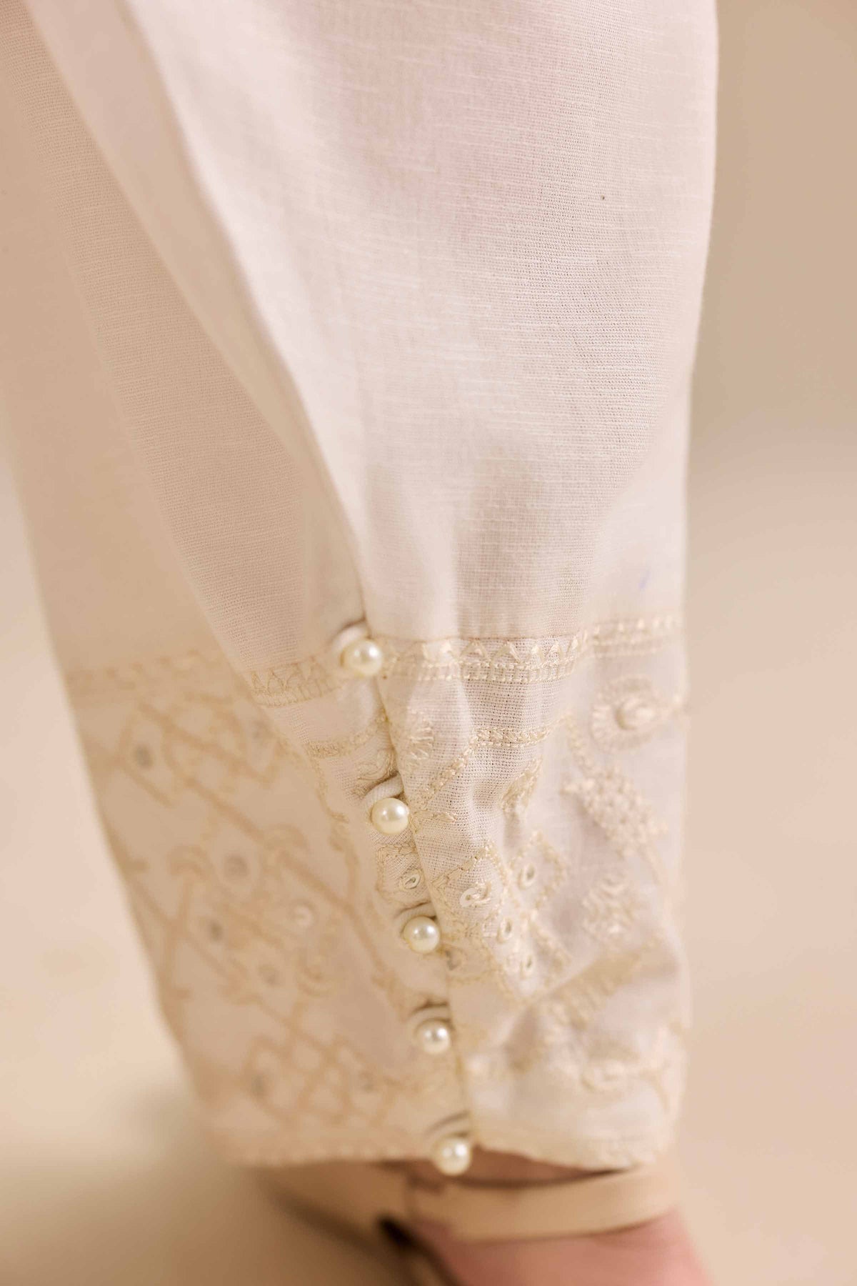 Embroidered Shalwar - PW25-163 White Karandi 1PC Embroidered Nishat Australia