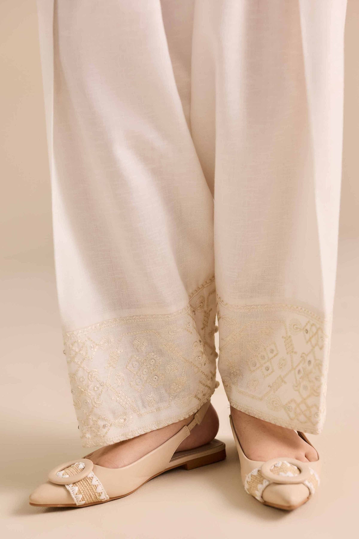 Embroidered Shalwar - PW25-163 White Karandi 1PC Embroidered Nishat Australia