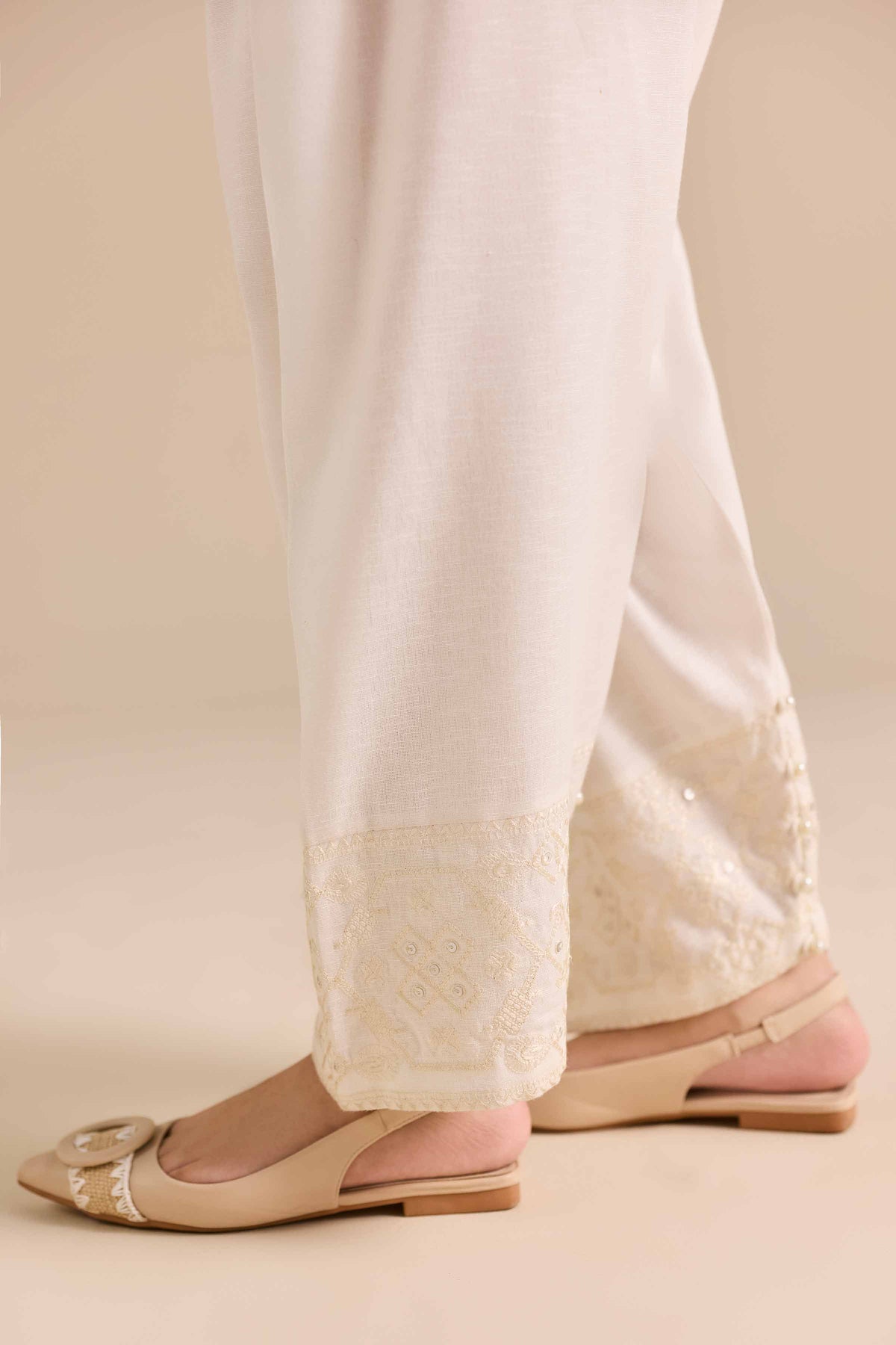 Embroidered Shalwar - PW25-163 White Karandi 1PC Embroidered Nishat Australia