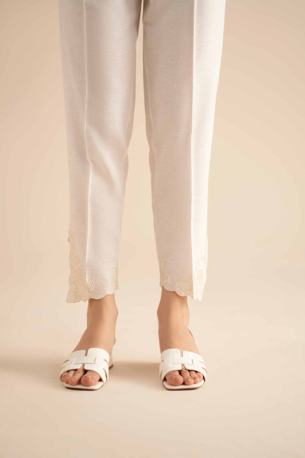 Embroidered Trousers - PW25-168 White Cambric 1PC Embroidered Nishat Australia