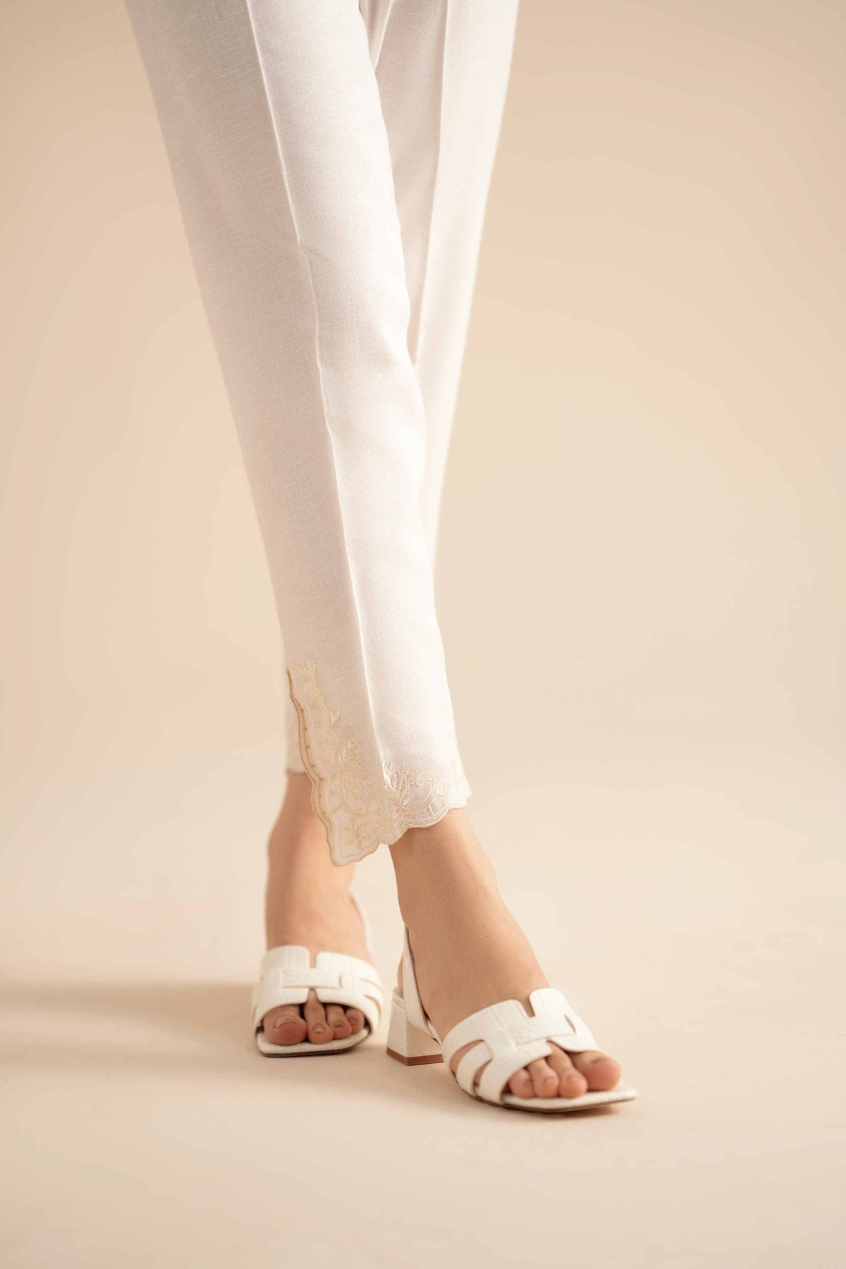 Embroidered Trousers - PW25-168 White Cambric 1PC Embroidered Nishat Australia