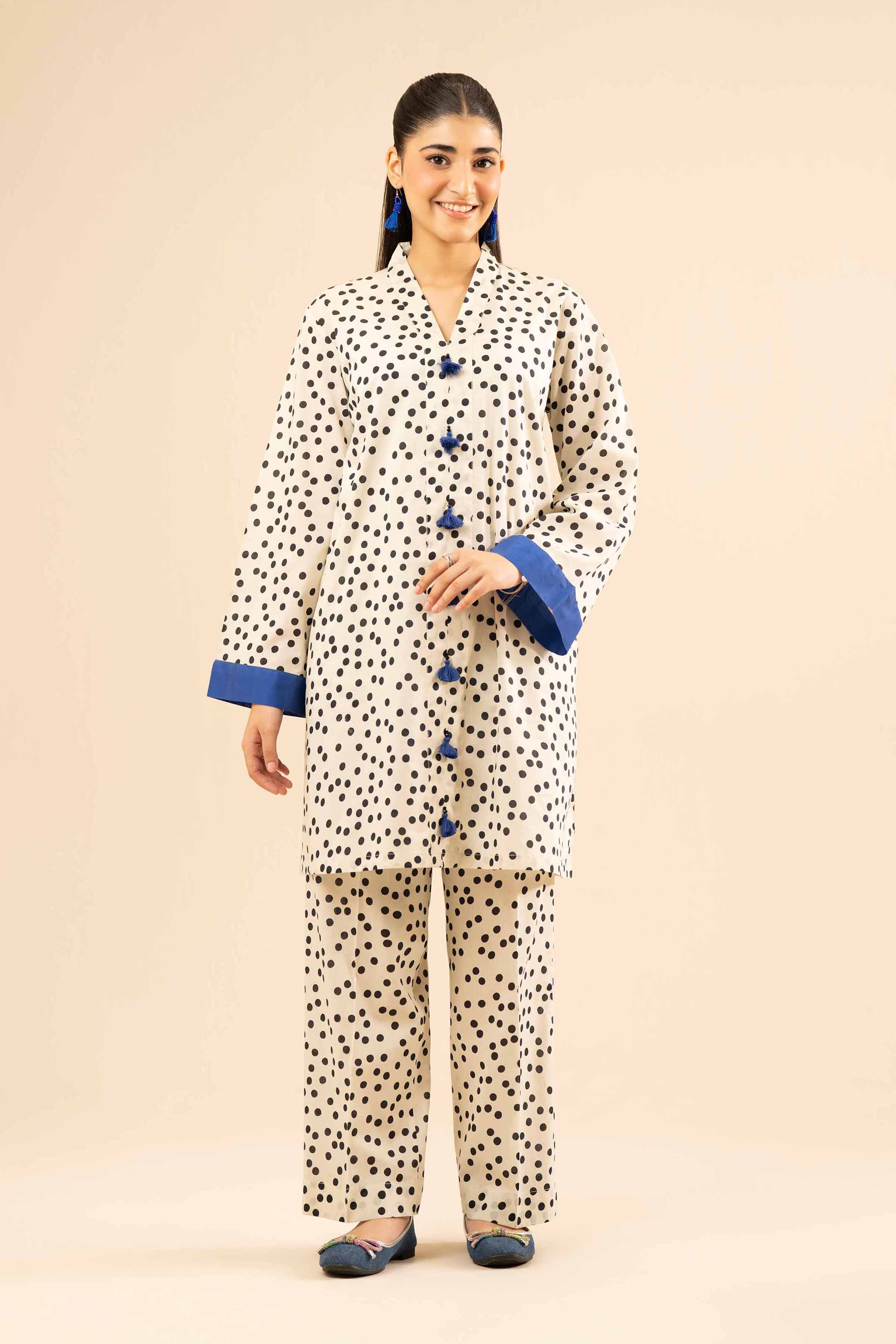 2 Piece - Printed Suit - PW25-19 READY TO WEAR White Cambric 2PC Printed