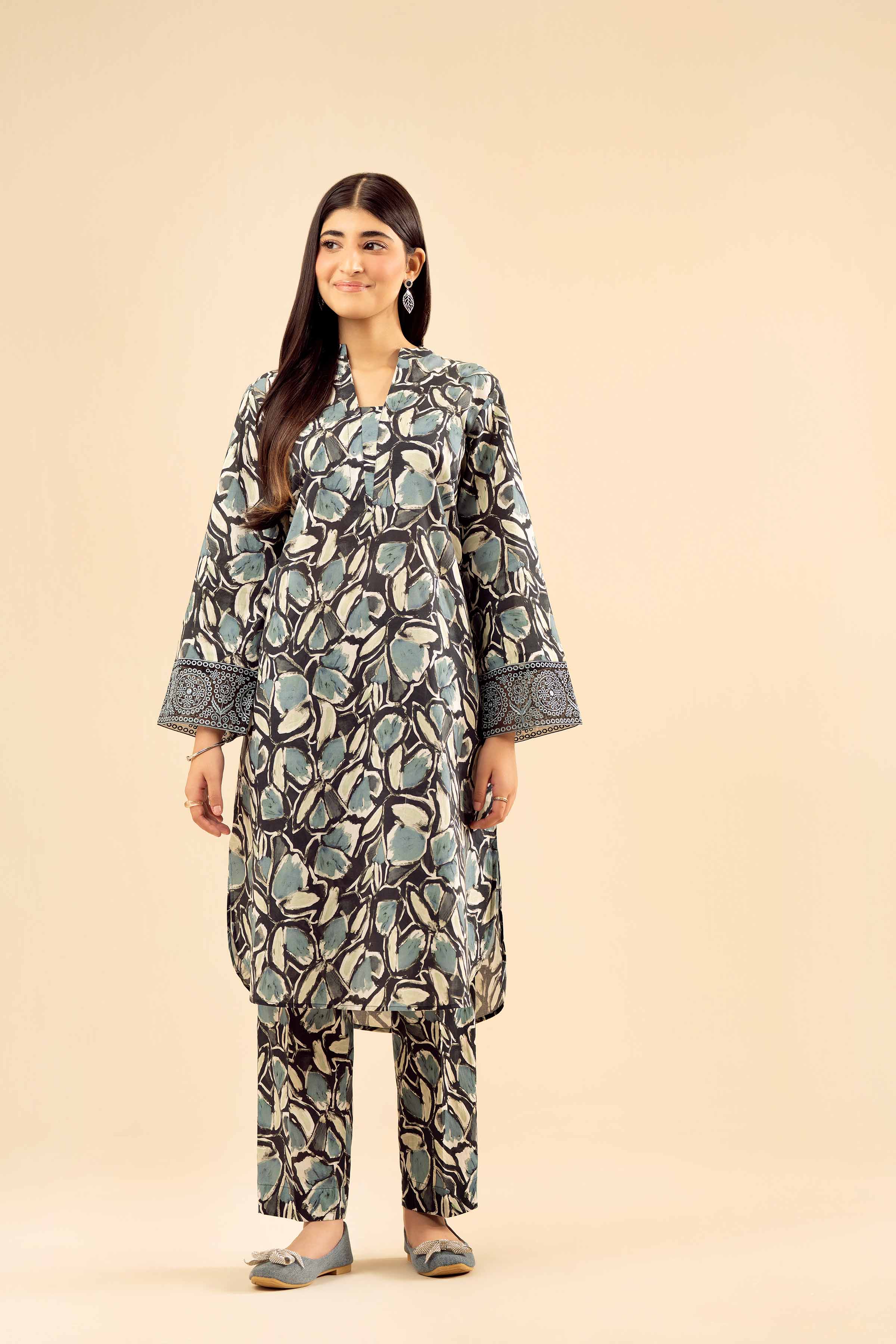 2 Piece - Printed Embroidered Suit - PW25-20 READY TO WEAR Black Cambric 2PC Embroidered