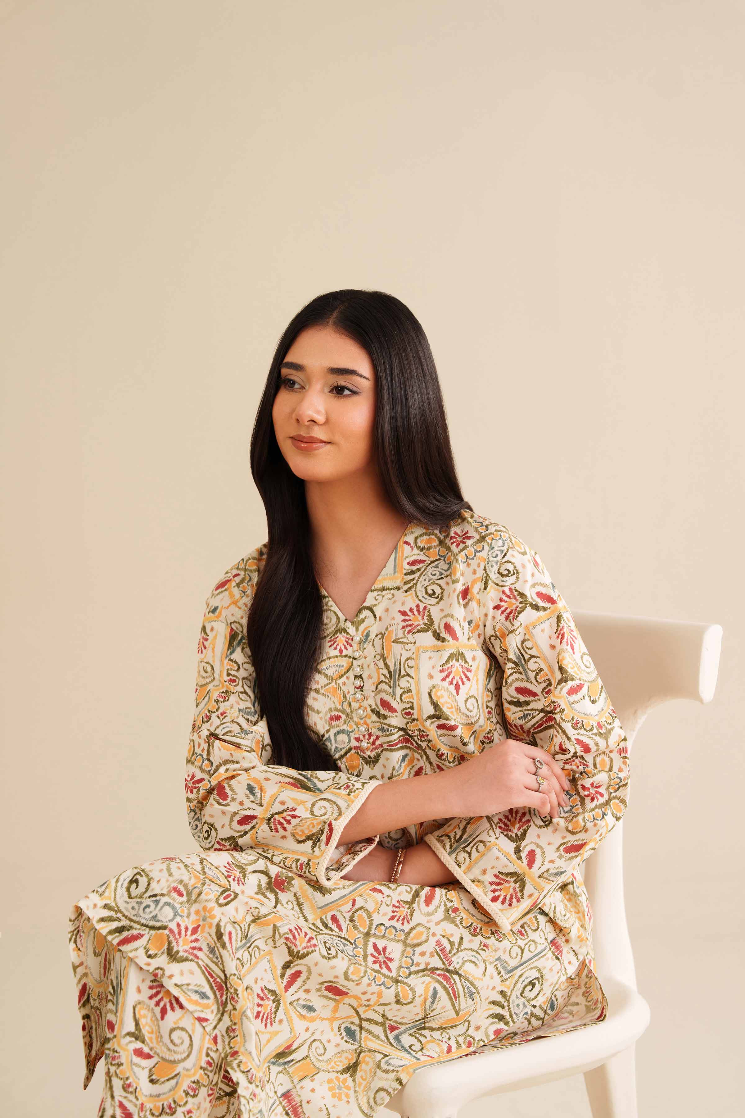 2 Piece - Printed Suit - PW25-200 READY TO WEAR White Cambric 2PC Printed