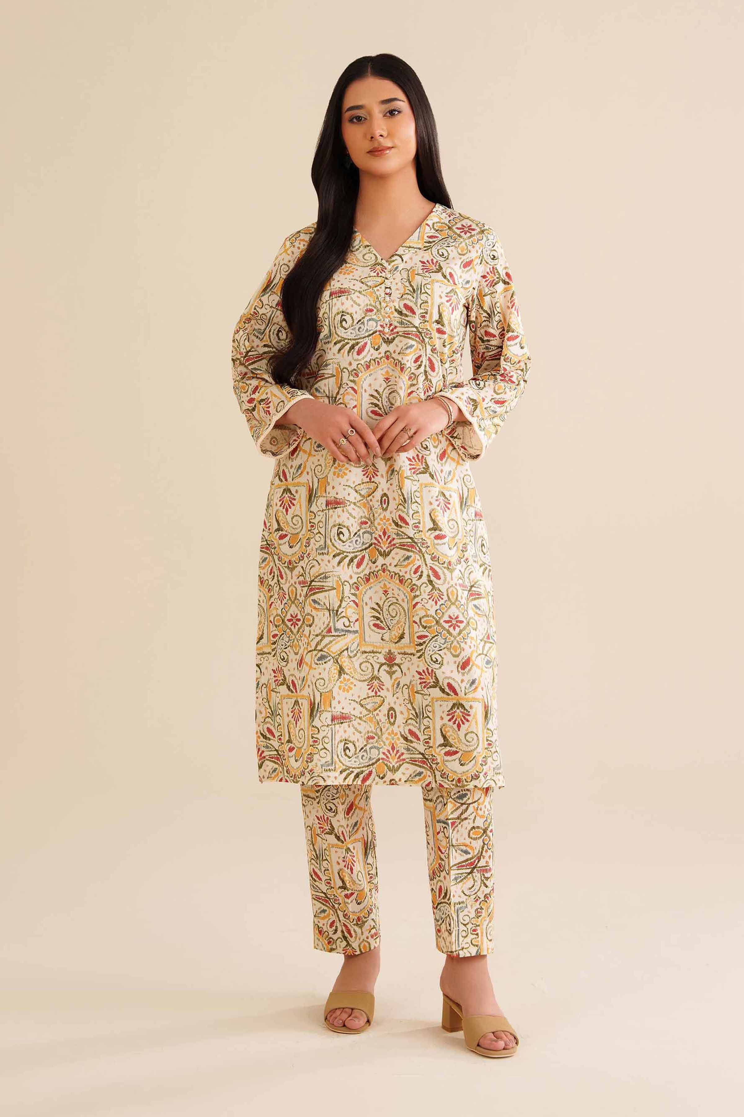2 Piece - Printed Suit - PW25-200 READY TO WEAR White Cambric 2PC Printed