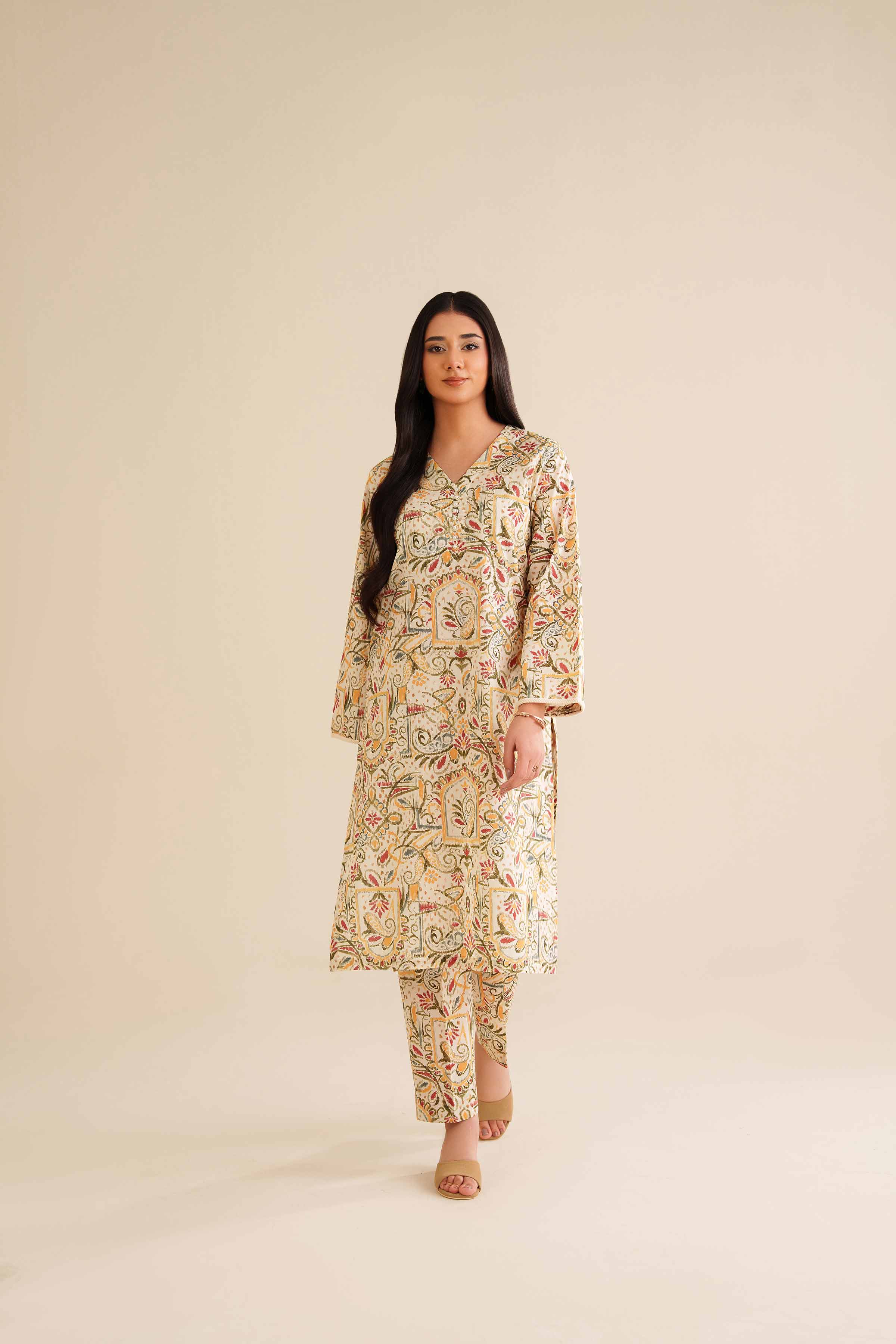 2 Piece - Printed Suit - PW25-200 READY TO WEAR White Cambric 2PC Printed