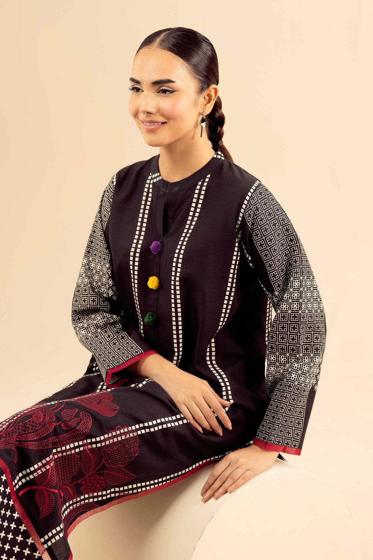 2 Piece - Printed Embroidered Suit - PW25-209 Black Wool 2PC Embroidered Nishat Australia