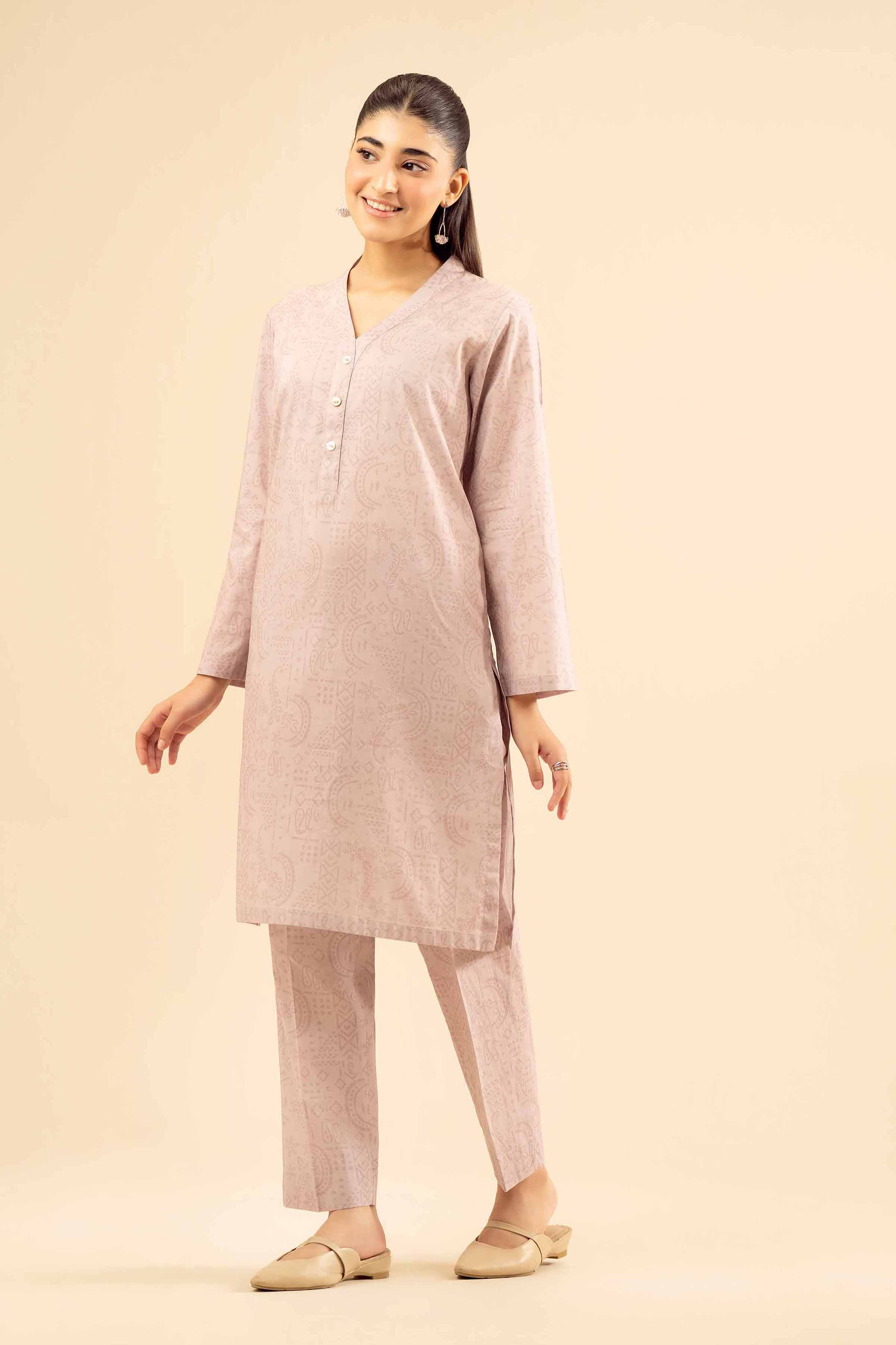 2 Piece - Printed Suit - PW25-21 READY TO WEAR Pink Cambric 2PC Printed
