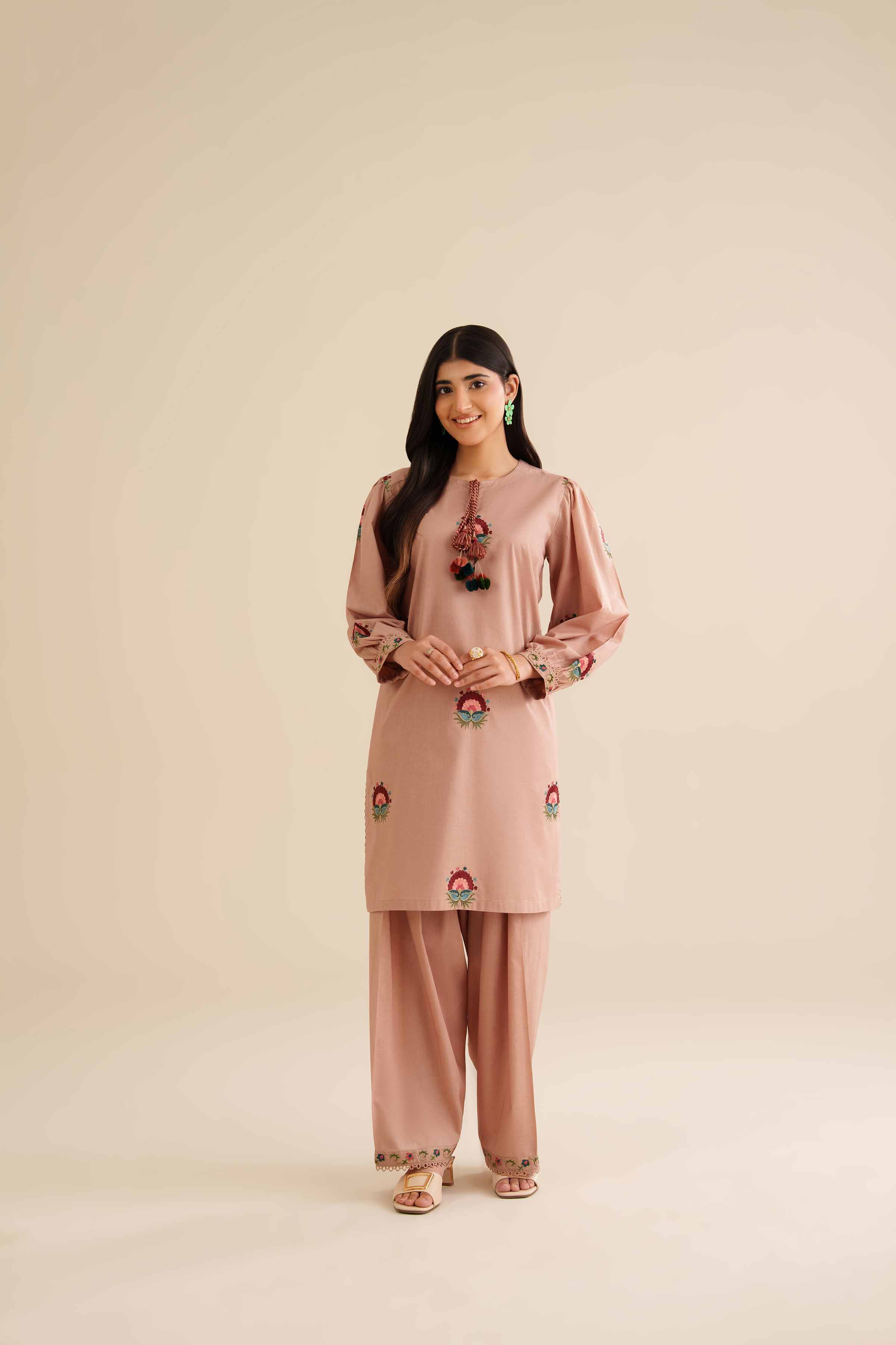 2 Piece - Embroidered Suit - PW25-211 READY TO WEAR Beige Tropical 2PC Embroidered