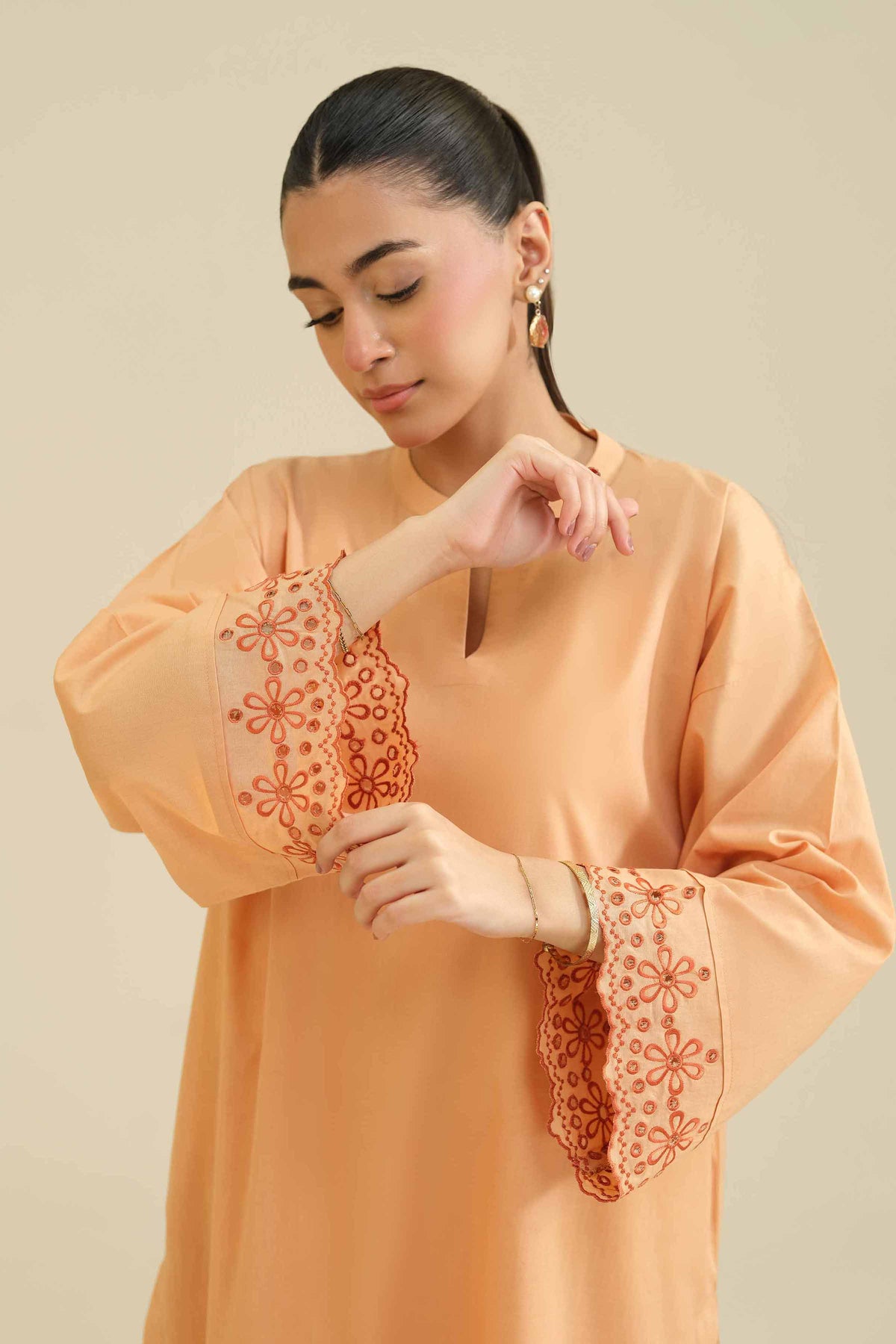 2 Piece - Embroidered Suit - PW25-213 Orange Wool 2PC Embroidered Nishat Australia