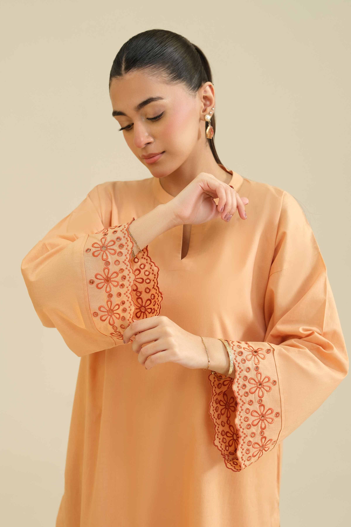 2 Piece - Embroidered Suit - PW25-213 Orange Wool 2PC Embroidered Nishat Australia