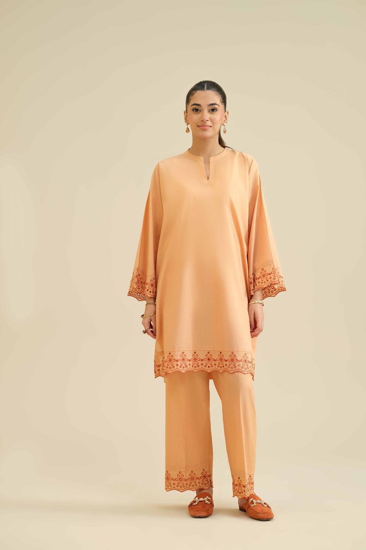 2 Piece - Embroidered Suit - PW25-213 Orange Wool 2PC Embroidered Nishat Australia