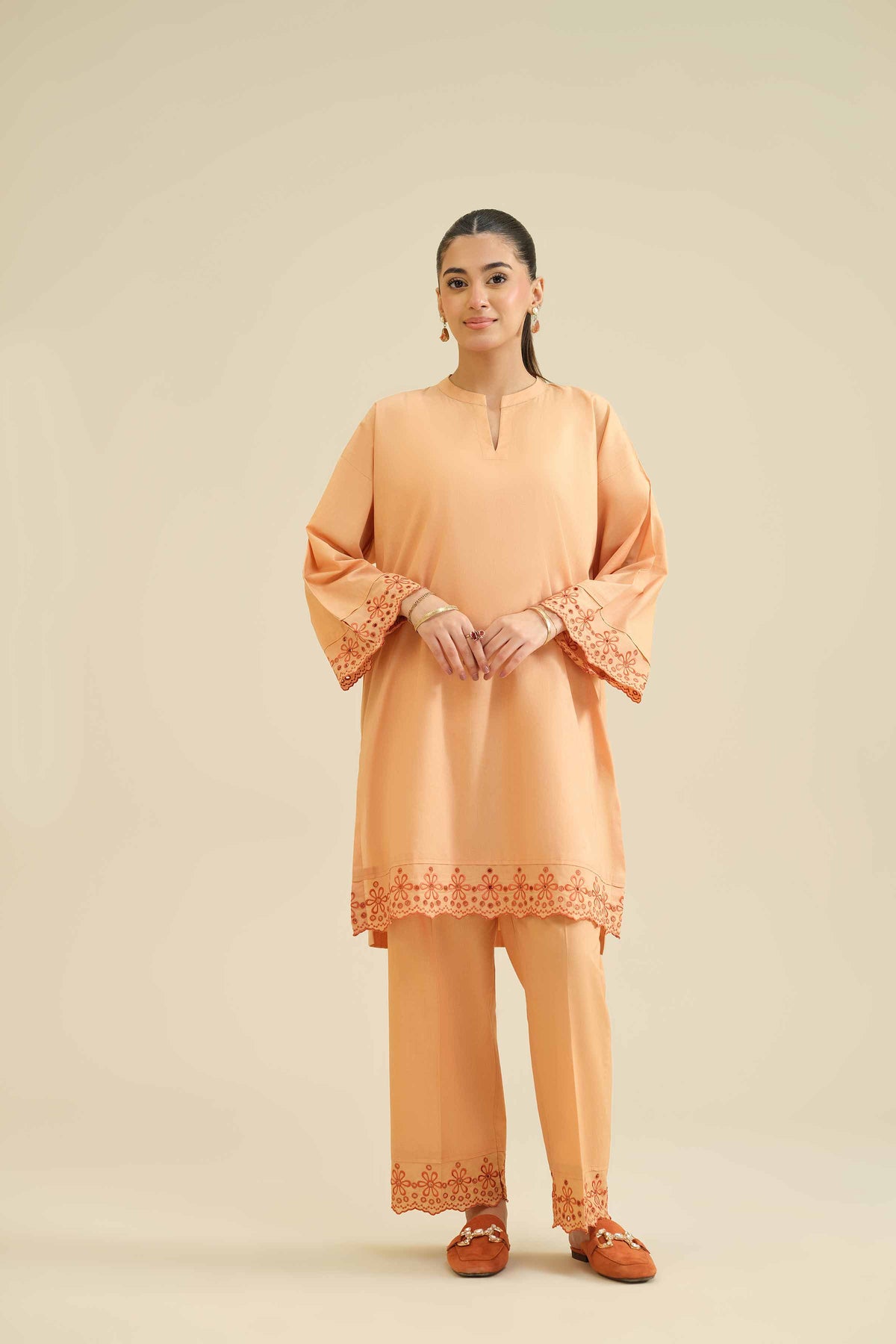 2 Piece - Embroidered Suit - PW25-213 Orange Wool 2PC Embroidered Nishat Australia