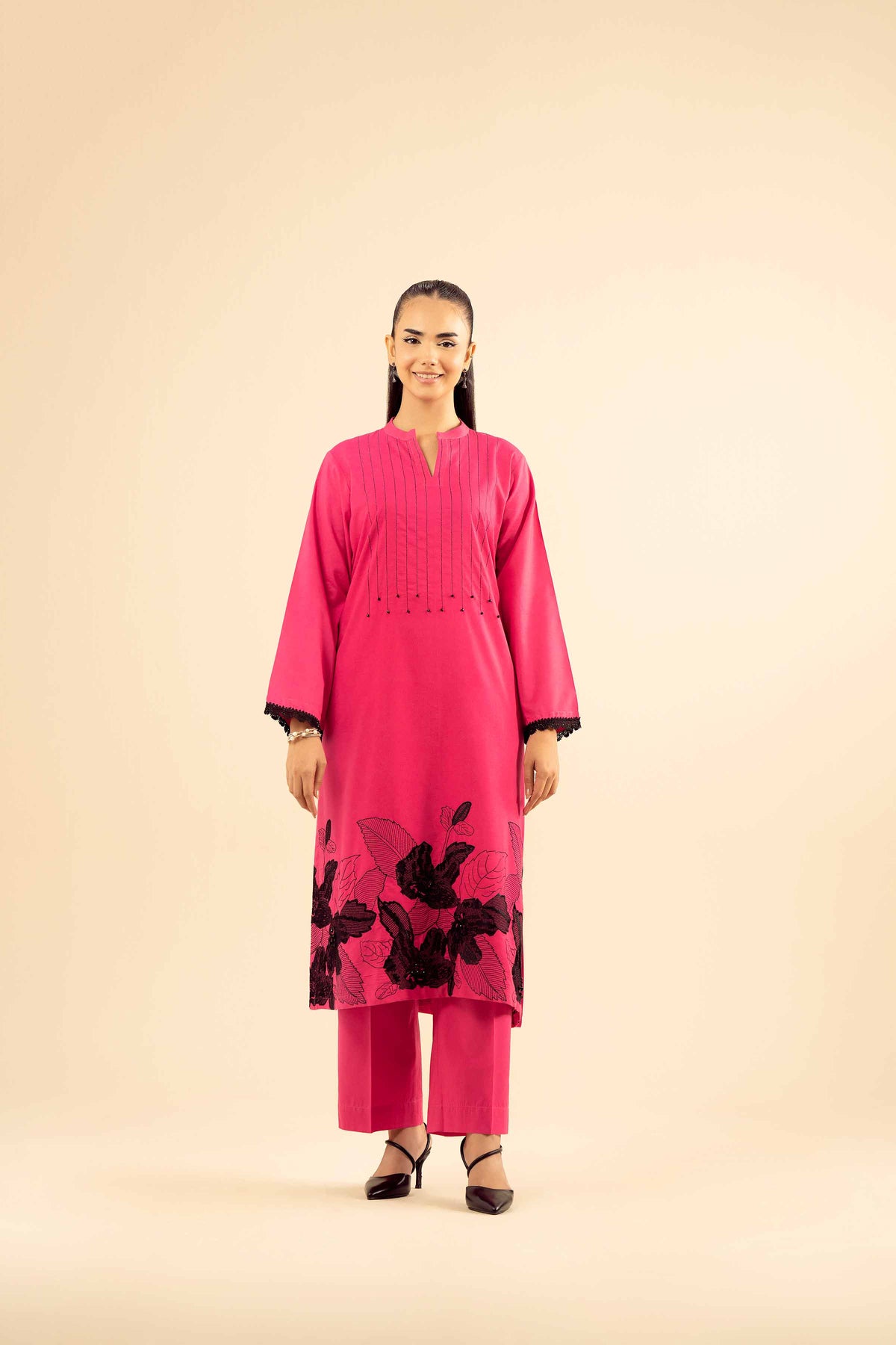 2 Piece - Embroidered Suit - PW25-215 Pink Wool 2PC Embroidered Nishat Australia