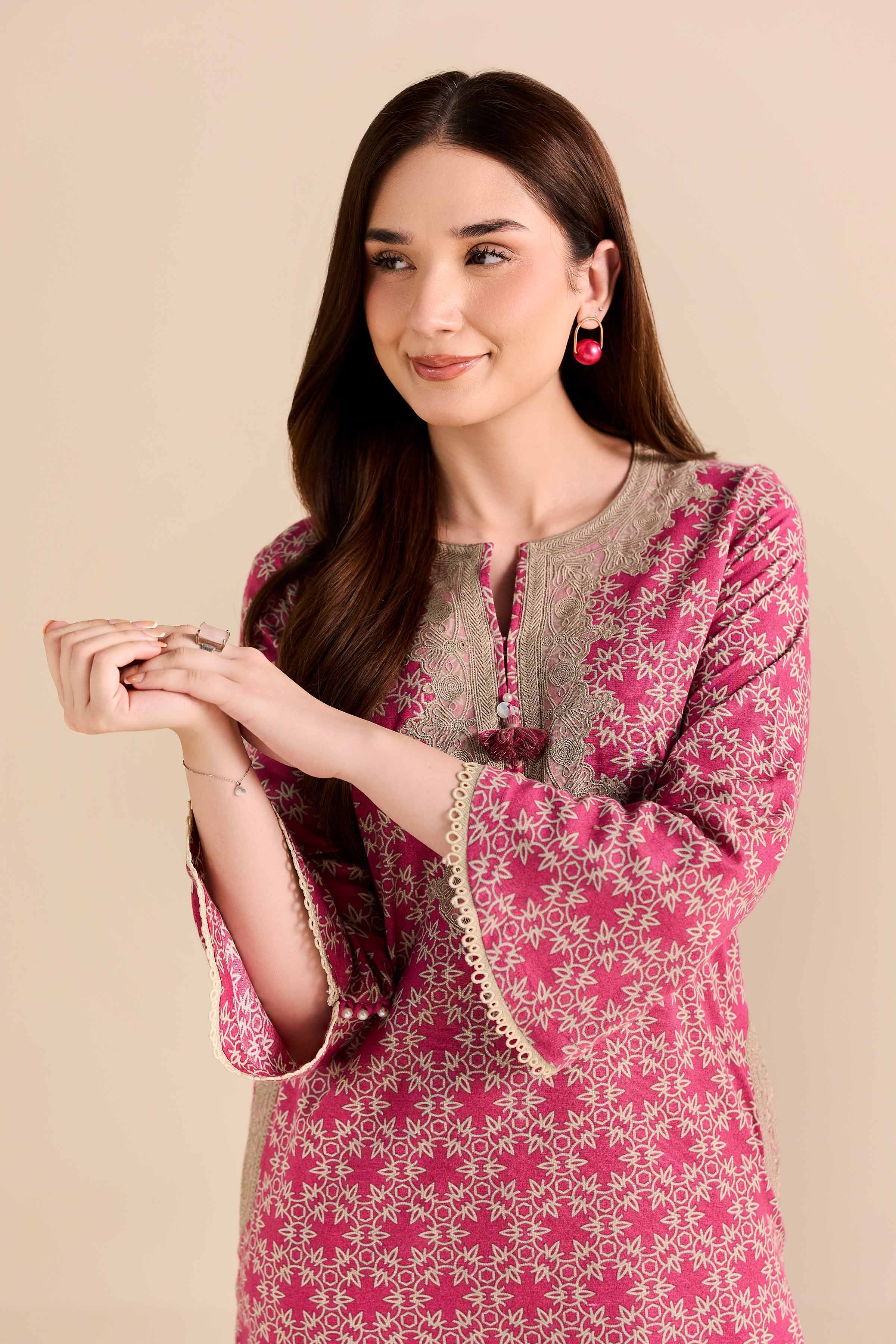 2 Piece - Printed Embroidered Suit - PW25-217 READY TO WEAR Pink Karandi 2PC Embroidered