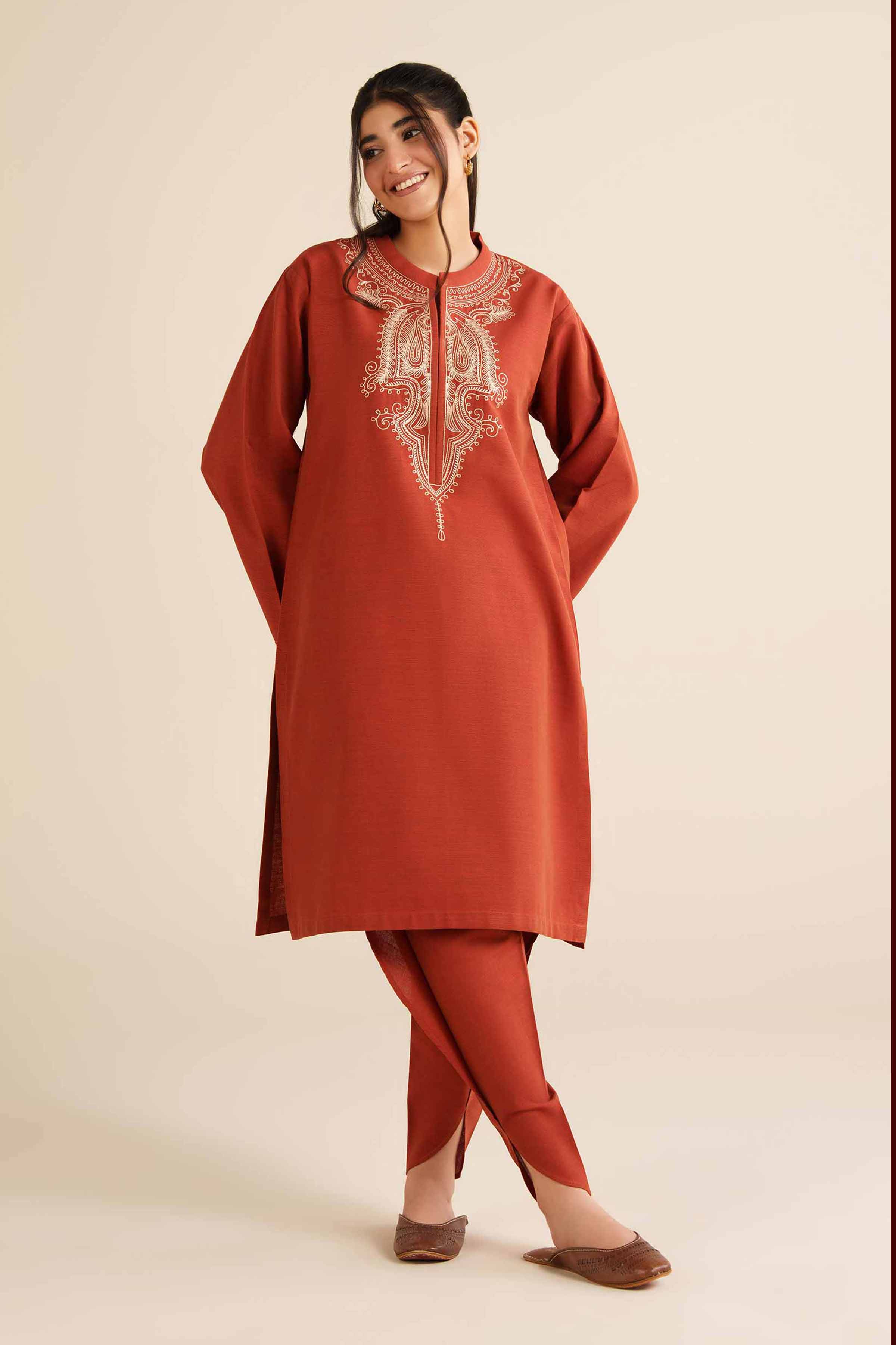 2 Piece - Embroidered Suit - PW25-218 READY TO WEAR Orange Khaddar 2PC Embroidered