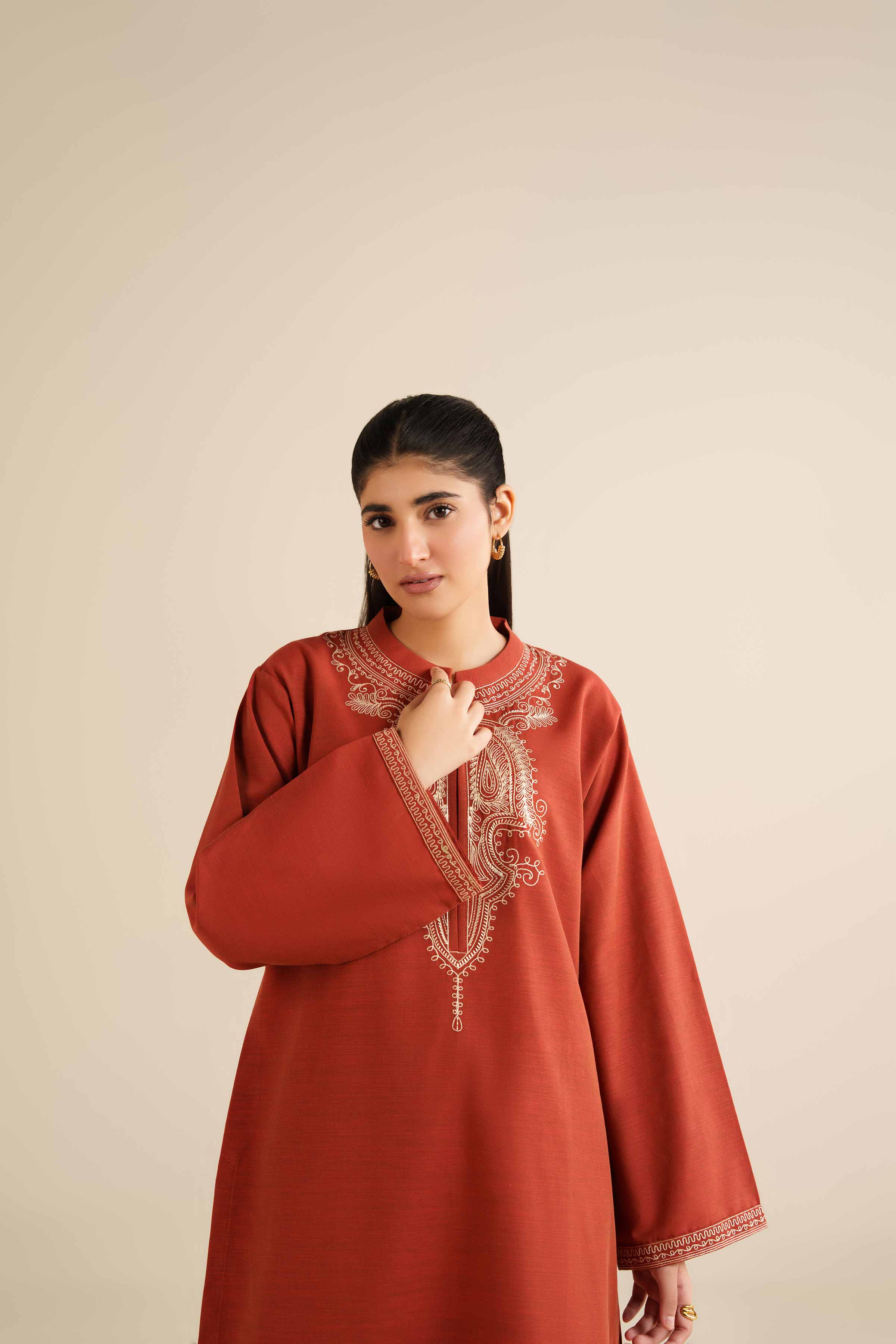 2 Piece - Embroidered Suit - PW25-218 READY TO WEAR Orange Khaddar 2PC Embroidered
