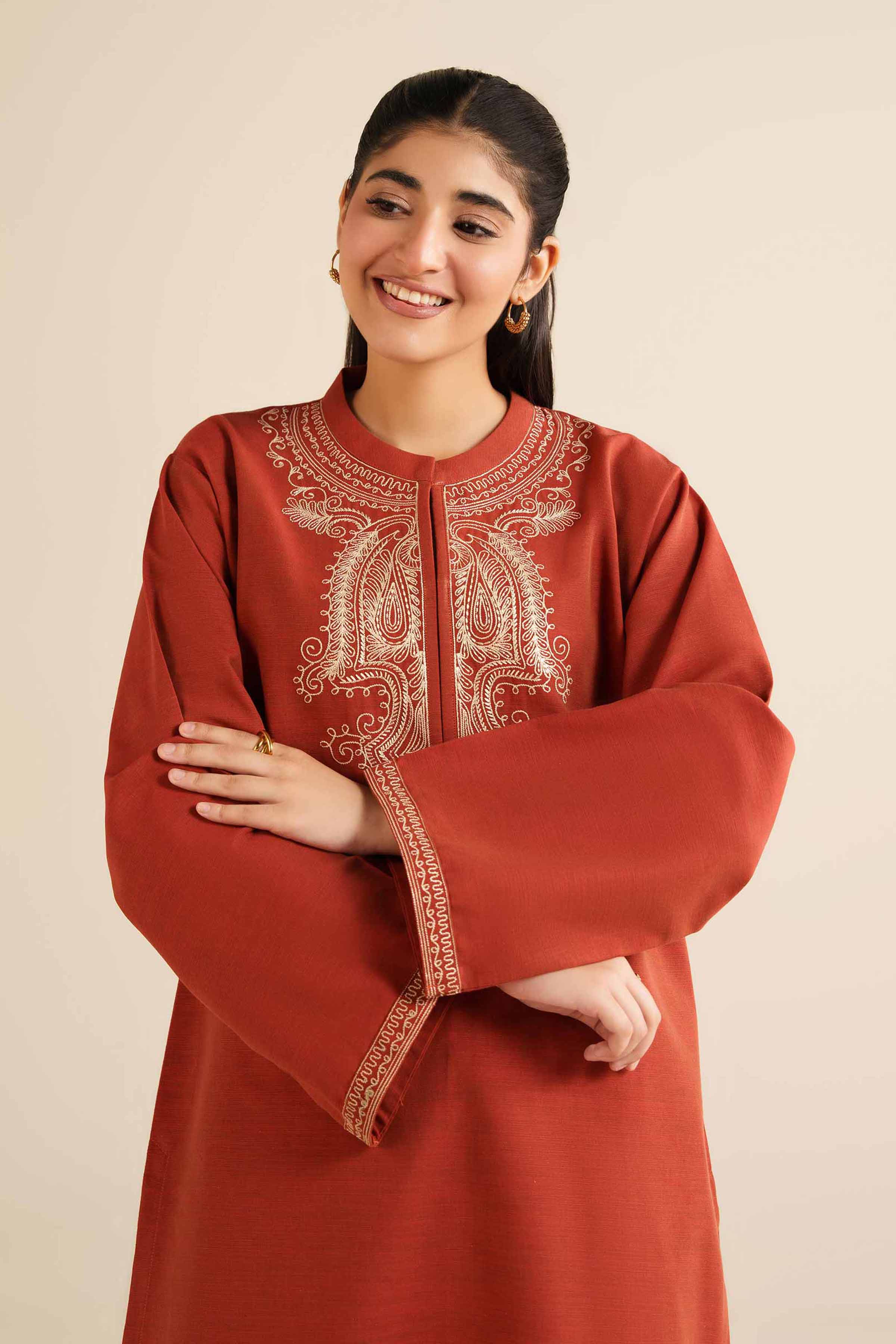 2 Piece - Embroidered Suit - PW25-218 READY TO WEAR Orange Khaddar 2PC Embroidered