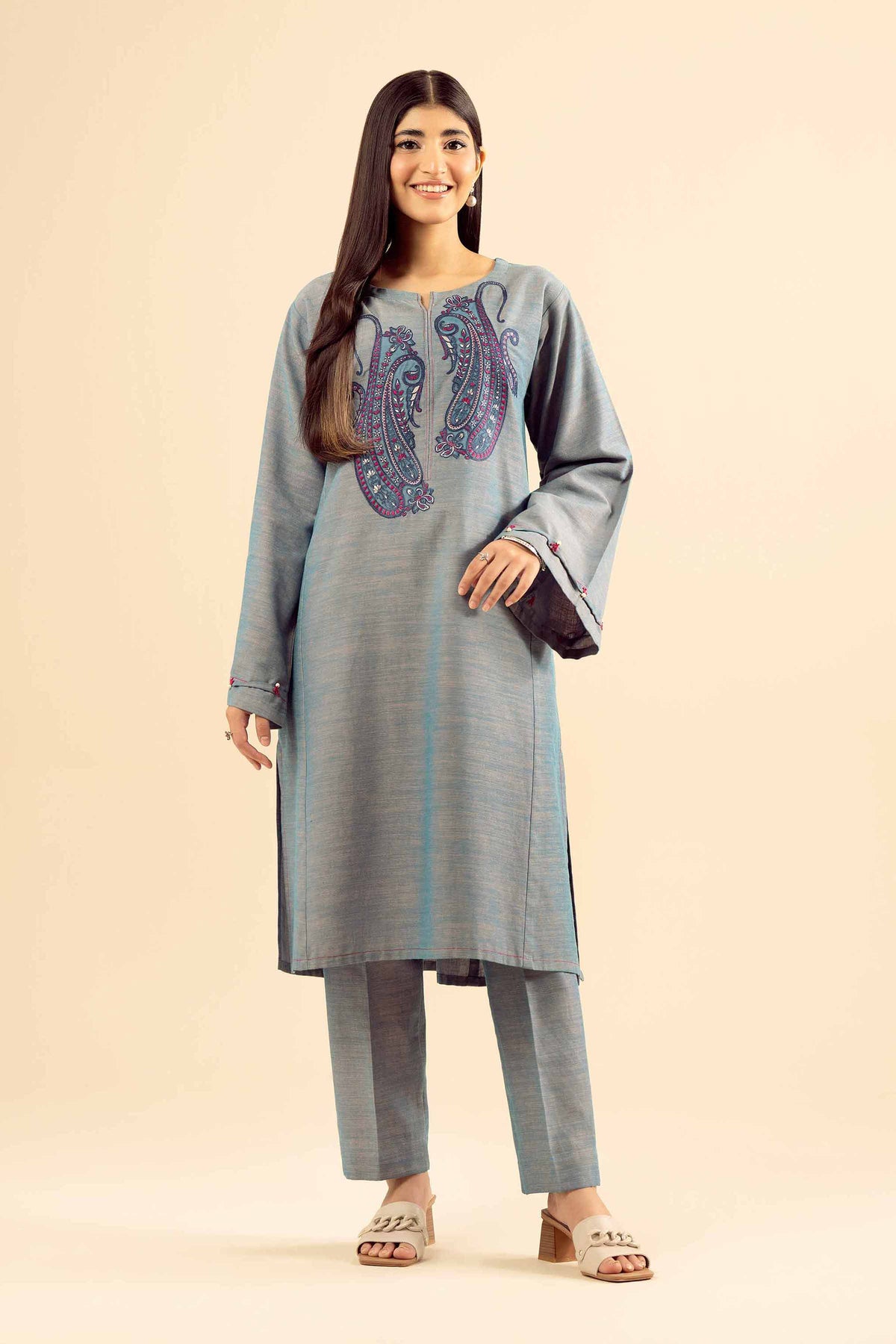 2 Piece - Embroidered Suit - PW25-222 Blue Khaddar 2PC Embroidered Nishat Australia