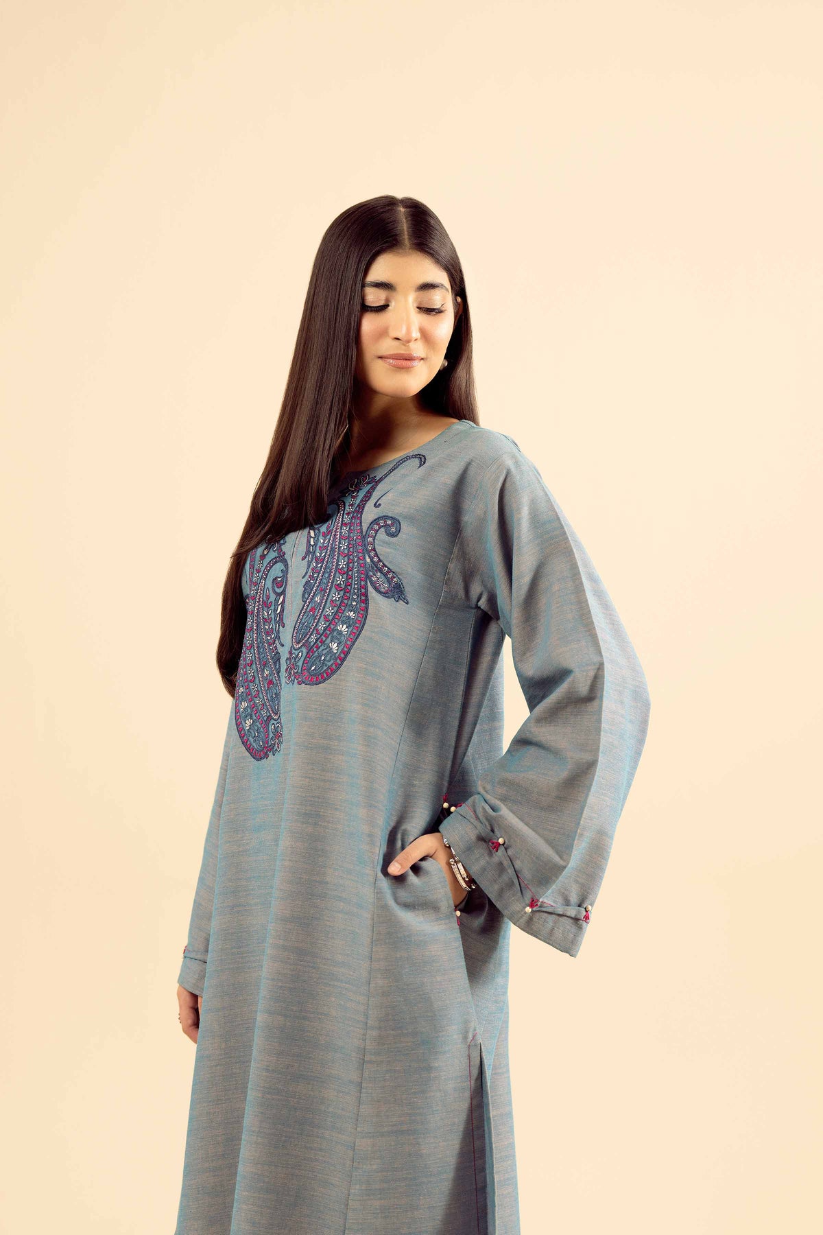 2 Piece - Embroidered Suit - PW25-222 Blue Khaddar 2PC Embroidered Nishat Australia