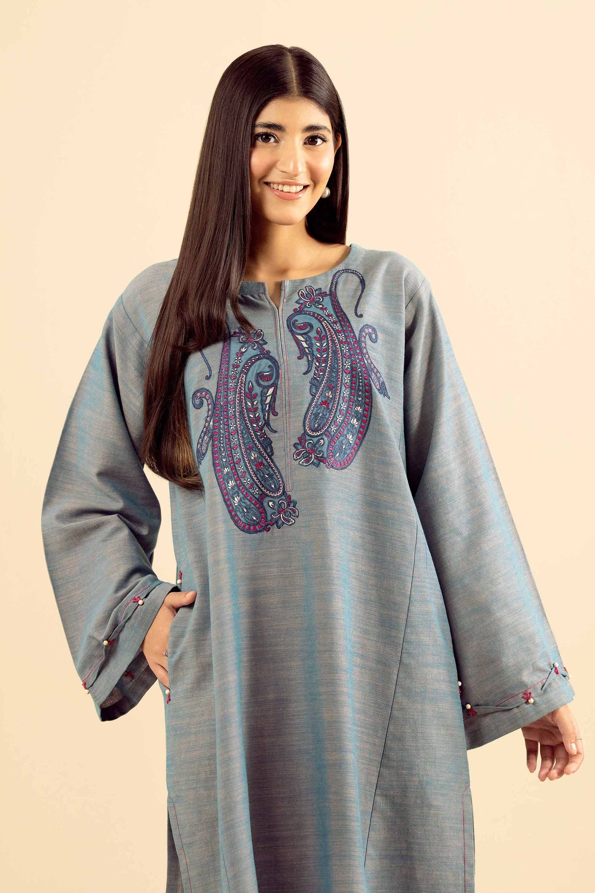 2 Piece - Embroidered Suit - PW25-222 Blue Khaddar 2PC Embroidered Nishat Australia