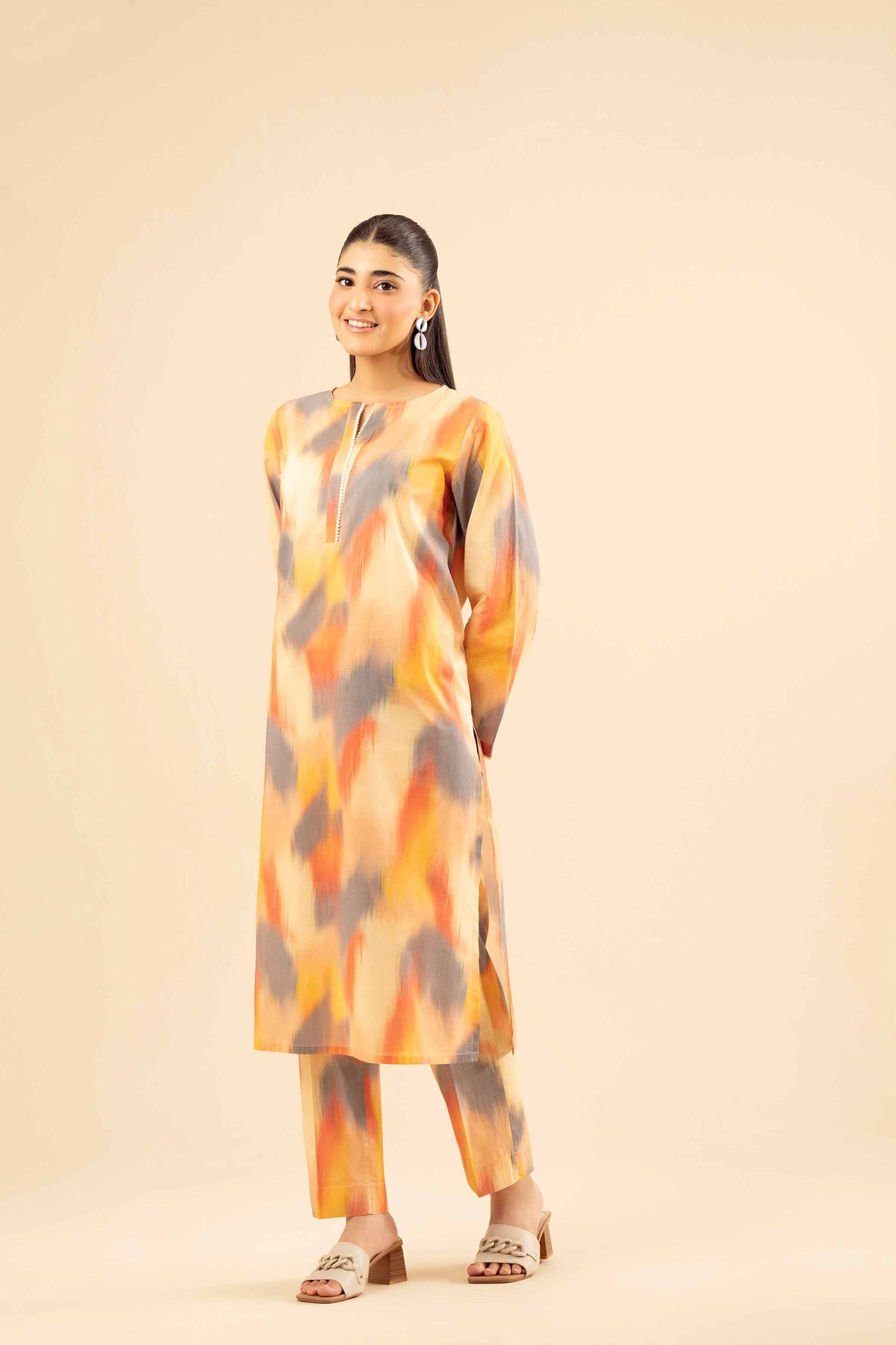 2 Piece - Printed Suit - PW25-24 Beige Cambric 2PC Printed Nishat Australia