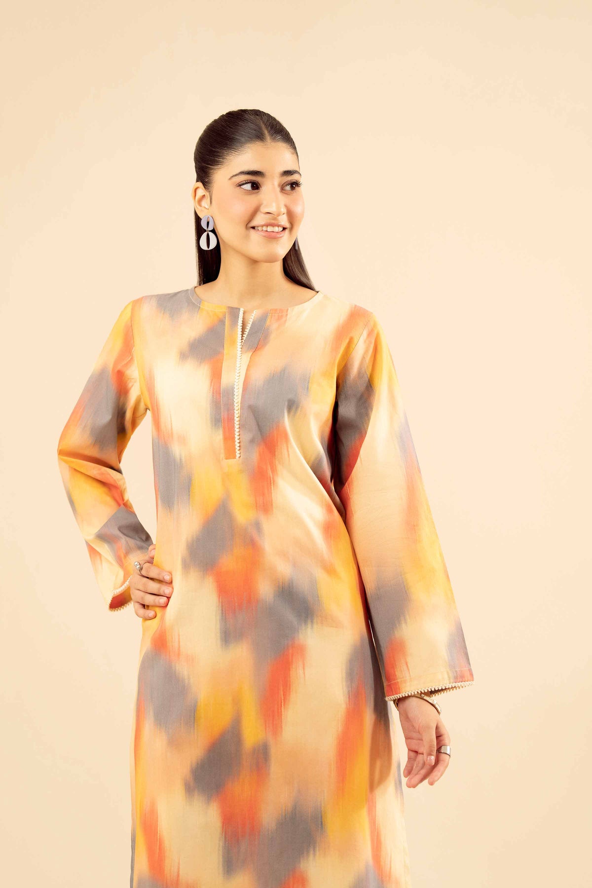 2 Piece - Printed Suit - PW25-24 Beige Cambric 2PC Printed Nishat Australia