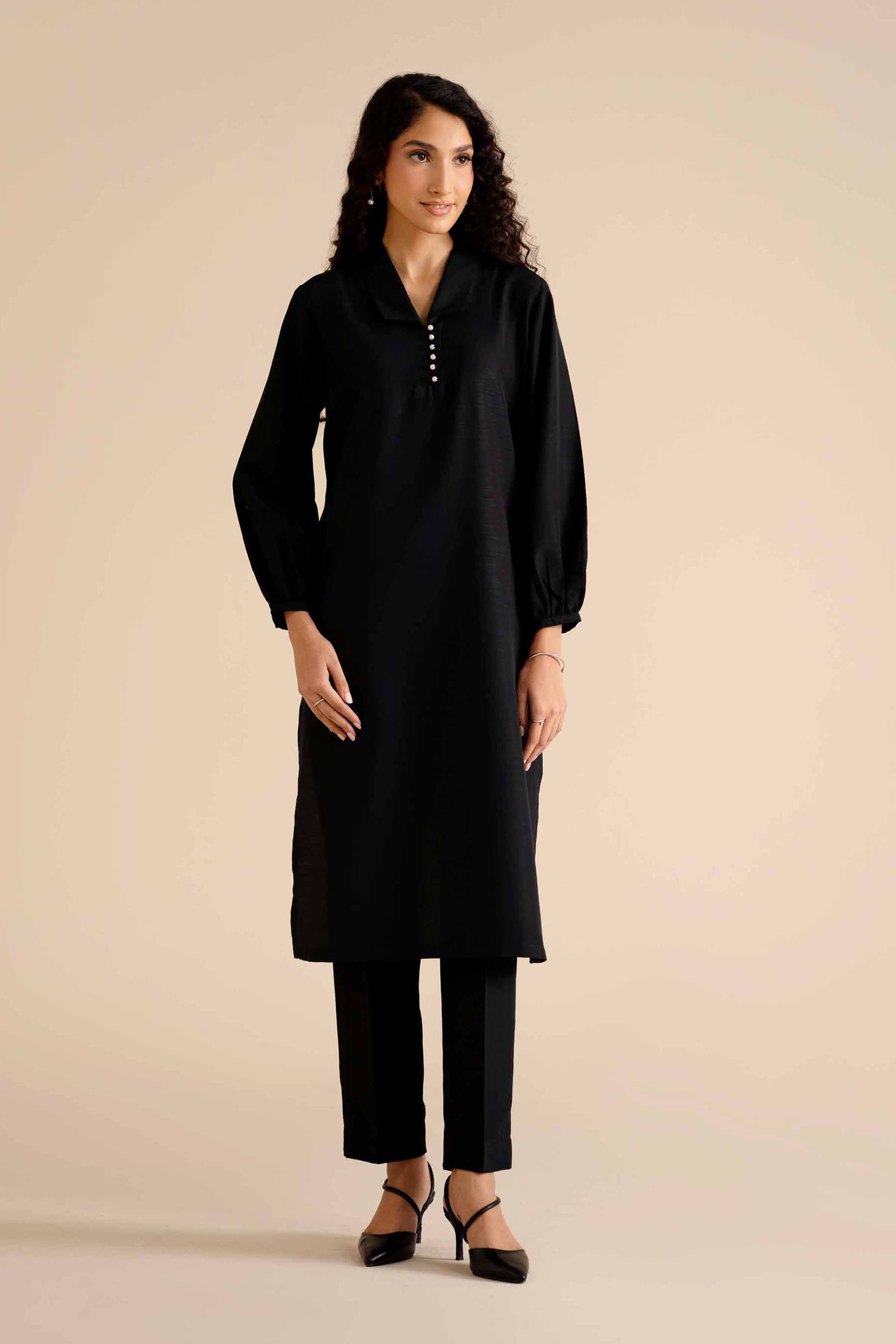2 Piece - Basic Suit - PW25-248 READY TO WEAR Black Silk 2PC Solids