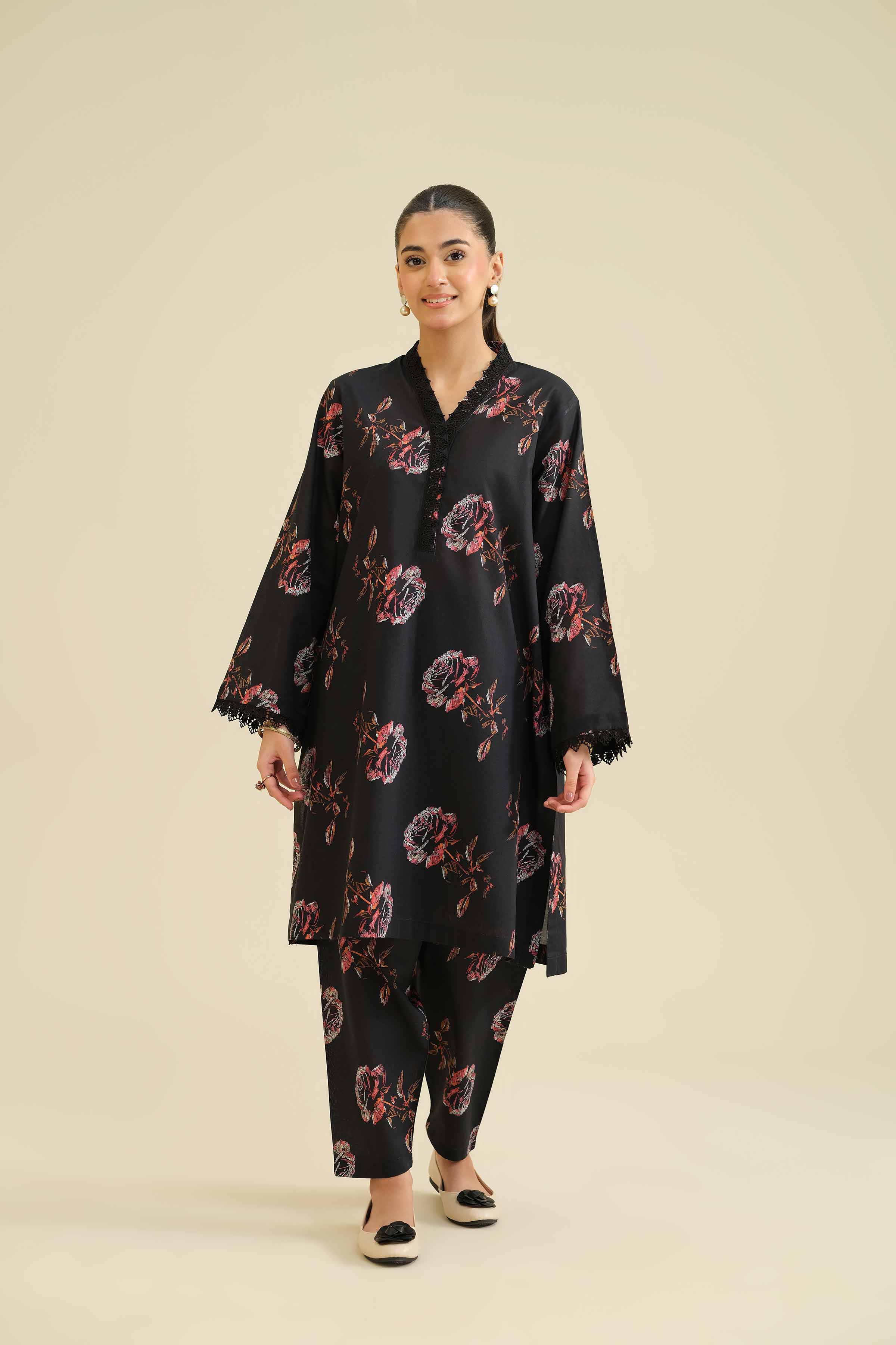 2 Piece - Printed Suit - PW25-25 READY TO WEAR Black Cambric 2PC Printed