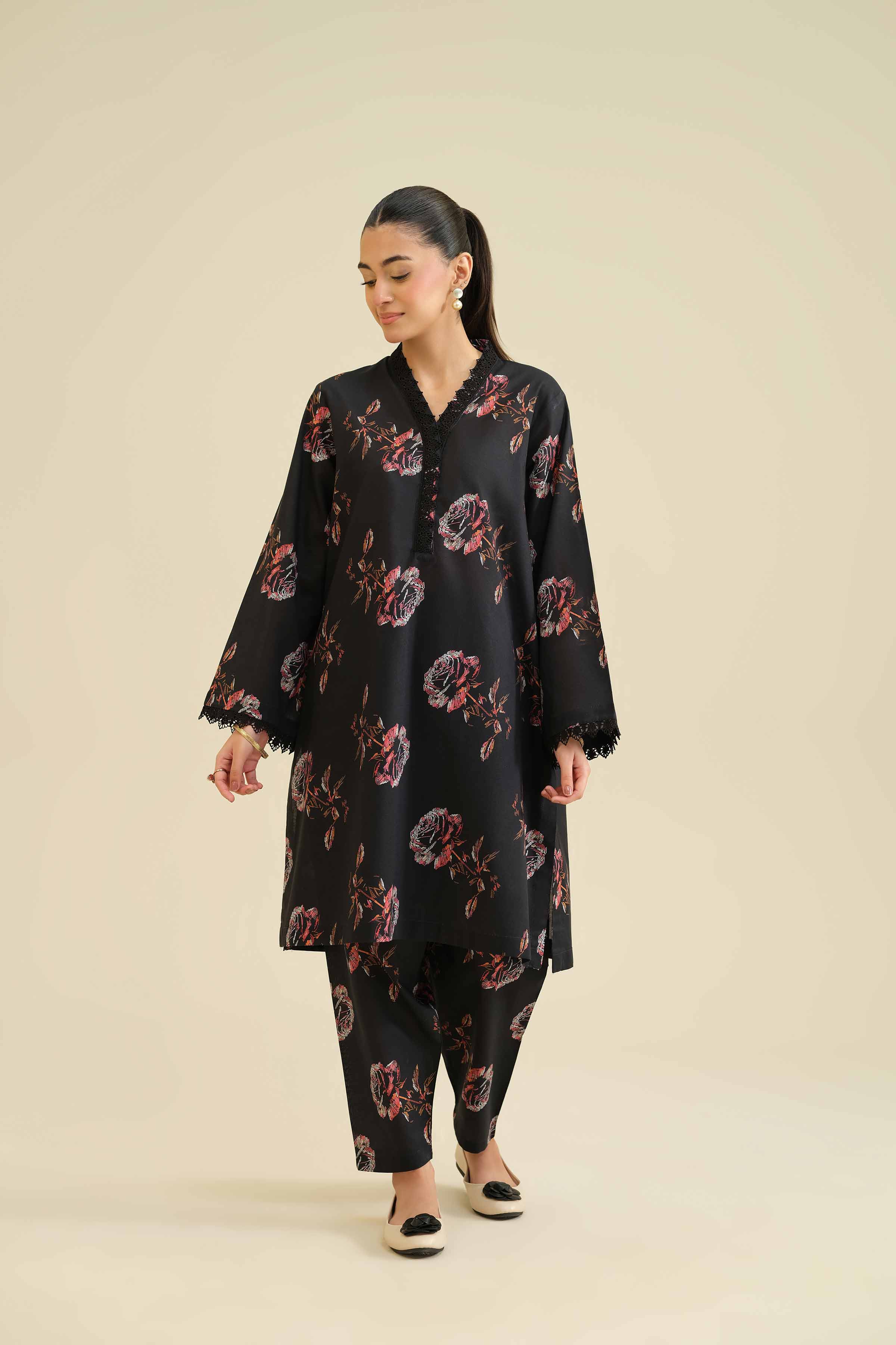 2 Piece - Printed Suit - PW25-25 READY TO WEAR Black Cambric 2PC Printed