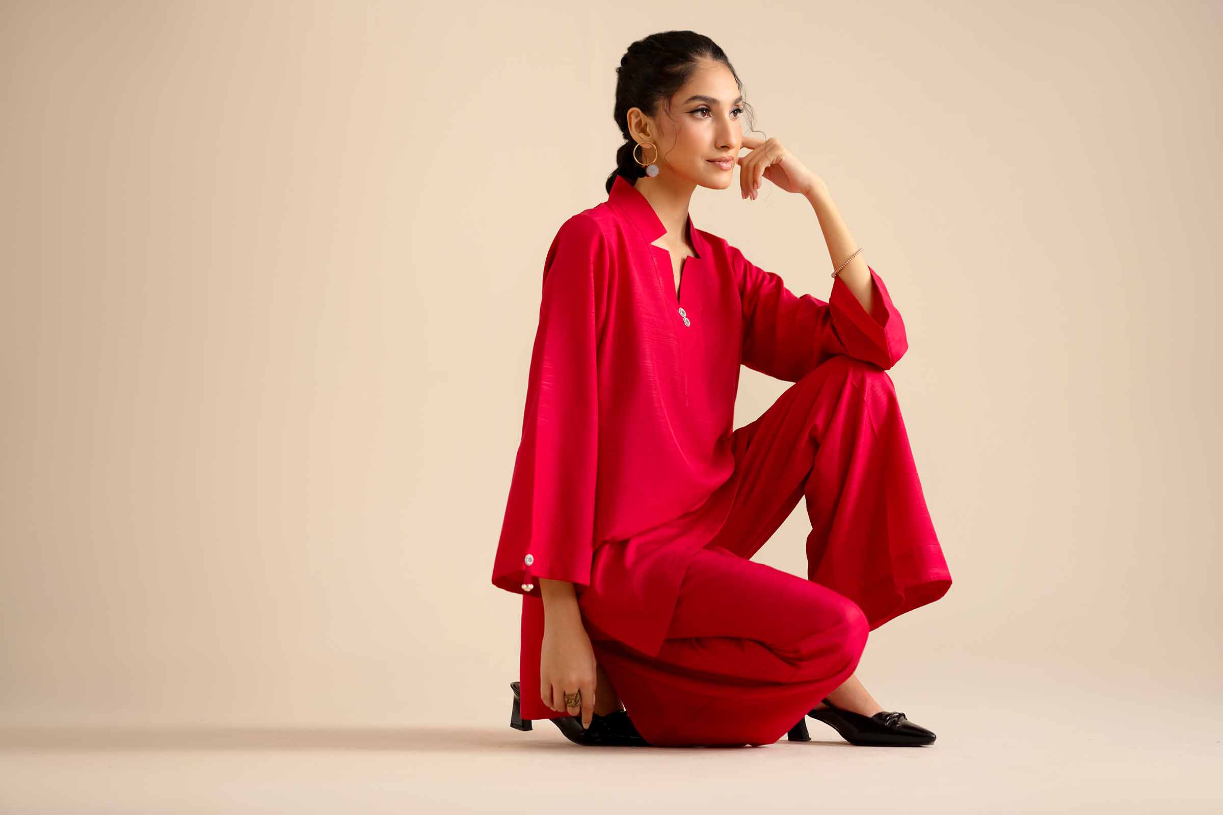 2 Piece - Basic Suit - PW25-250 READY TO WEAR Pink Silk 2PC Solids