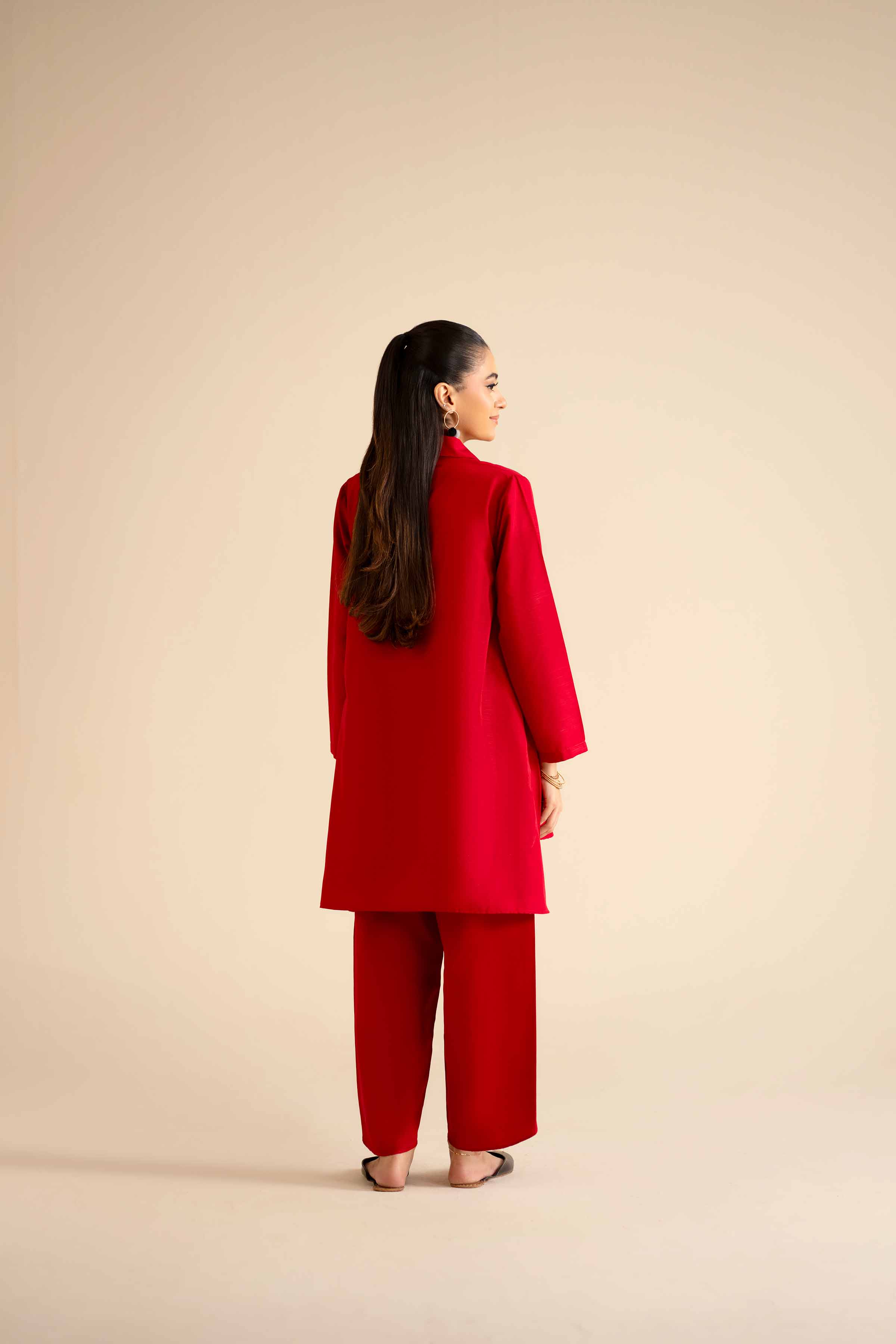 2 Piece - Basic Suit - PW25-252 READY TO WEAR Red Silk 2PC Solids