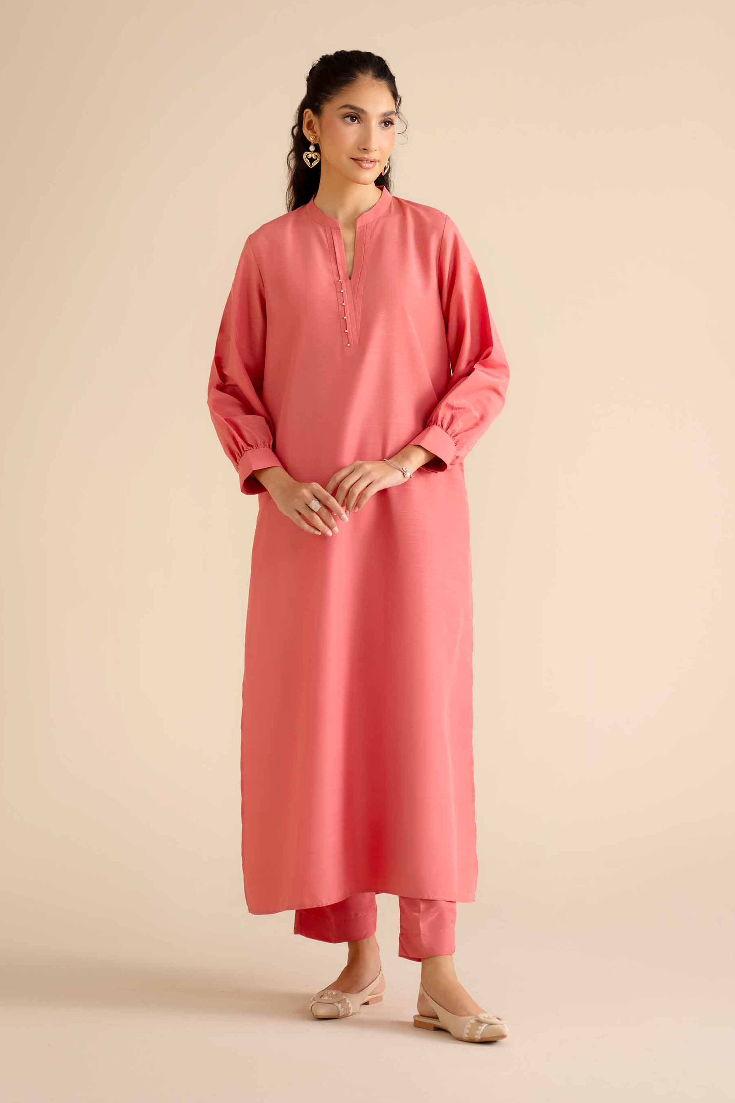 2 Piece - Basic Suit - PW25-253 READY TO WEAR Orange Silk 2PC Solids